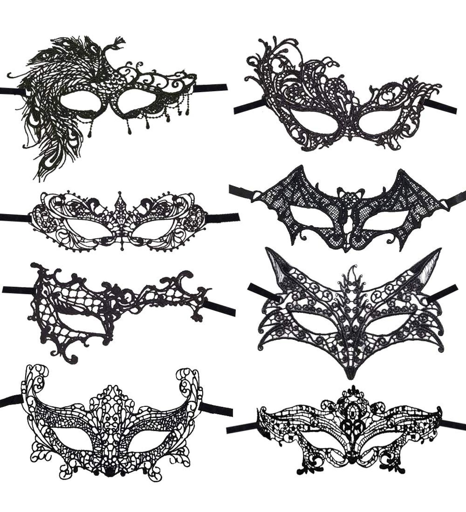 Codirato 8-Piece Black Venetian Masquerade Masks - Perfect for Carnival Stage Balls & Fashion Parties - Buy Online on GoSupps.com
