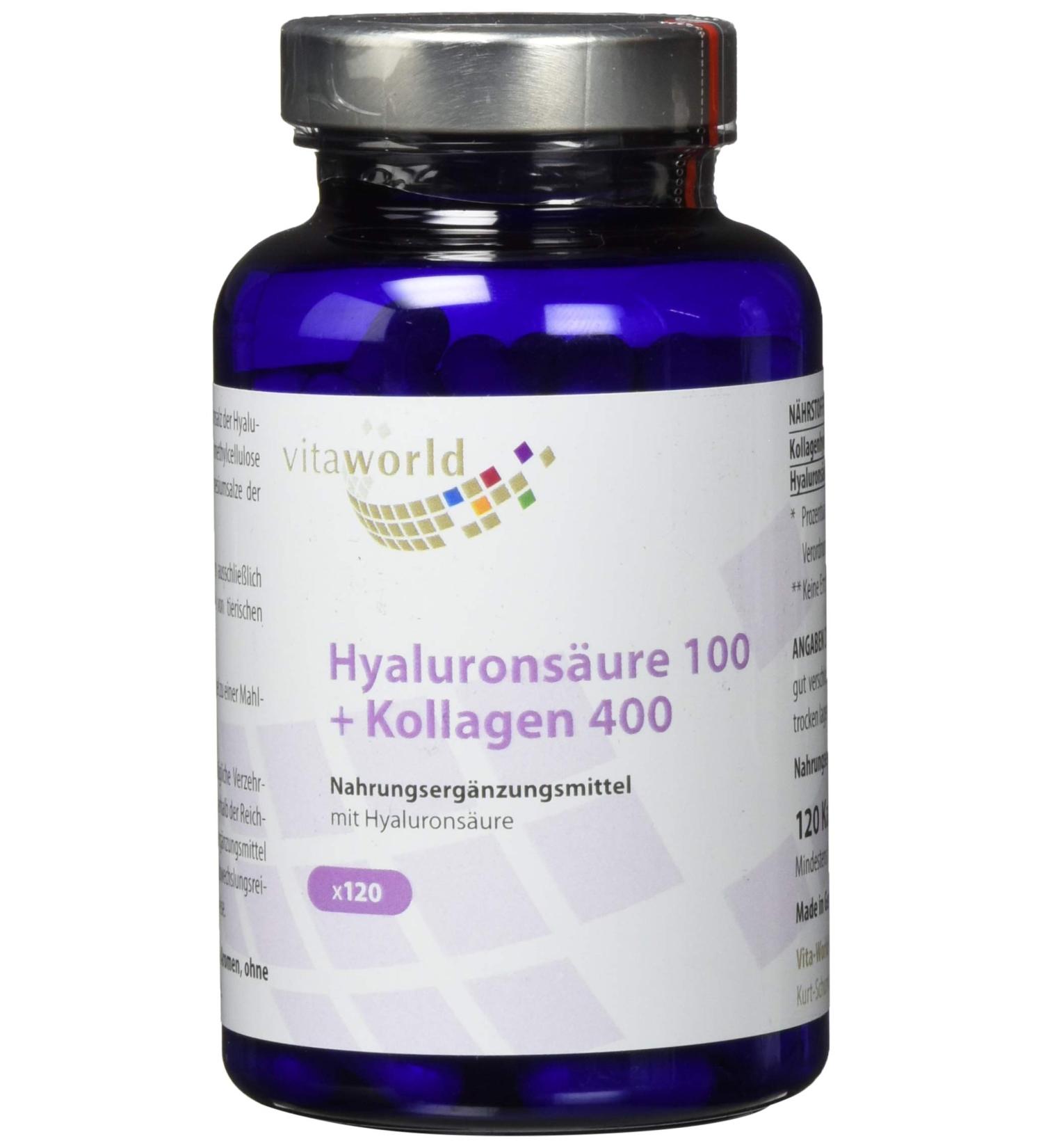 Buy Vitaworld Hyaluronic Acid 100 + Collagen 400 200mg Hyaluronic Acid & 800mg Collagen per Day 120 Capsules | Best for Skin Health & Hydration - International Shipping - Buy Online on GoSupps.com