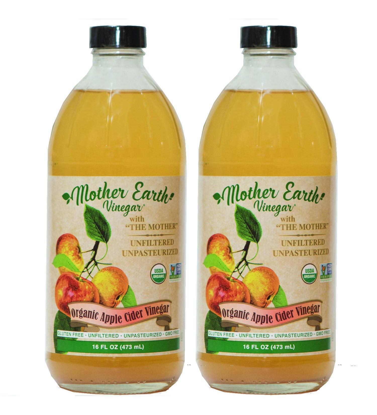 Mother Earth Organic Apple Cider Vinegar with The Mother | 2/16 oz Glass Bottles - Buy Online on GoSupps.com