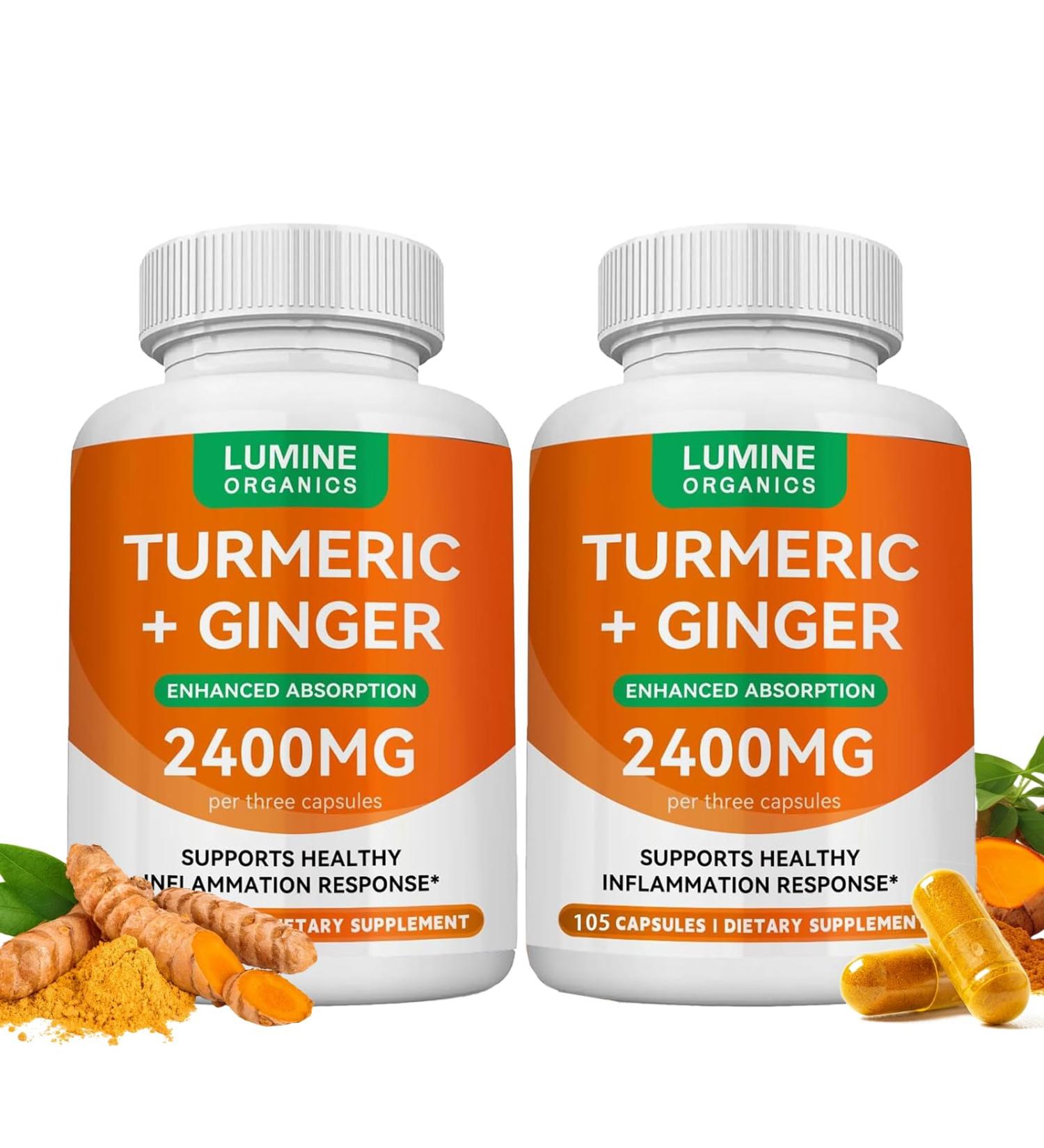 Lumine Organics Turmeric Curcumin Supplement with 95% Curcuminoids | 2400mg Turmeric Extract per Serving | 105 Capsules (2PCS) - Buy Online on GoSupps.com