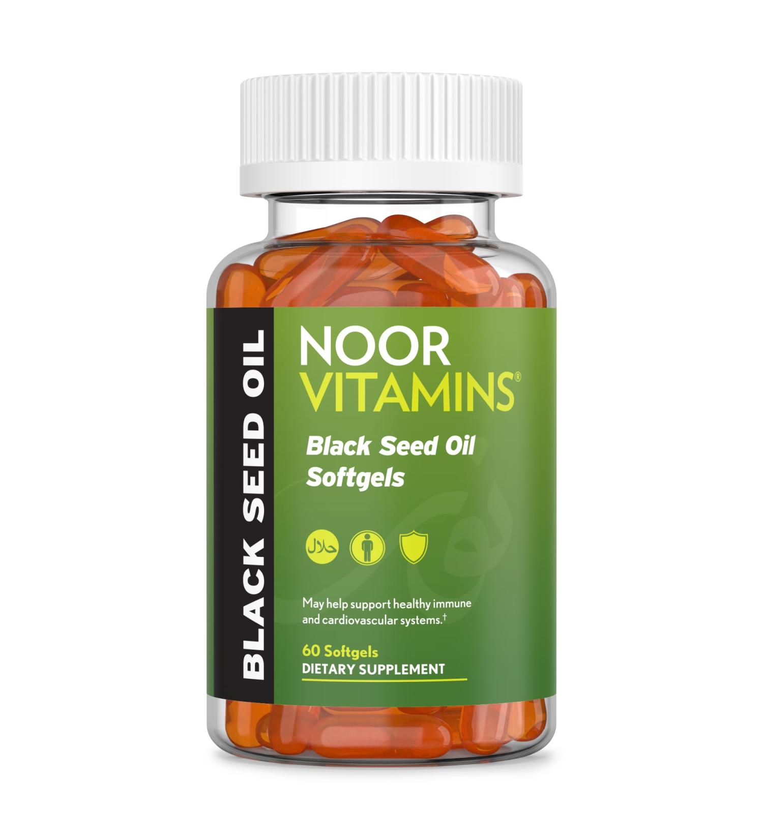 Noor Vitamins Halal Black Seed Oil Capsules, Halal Vitamins, 1000 mg Black Seed Oil from Nigella Sativa, Thymoquinone, Non-GMO, Gluten Free, 60 Count - Buy Online on GoSupps.com