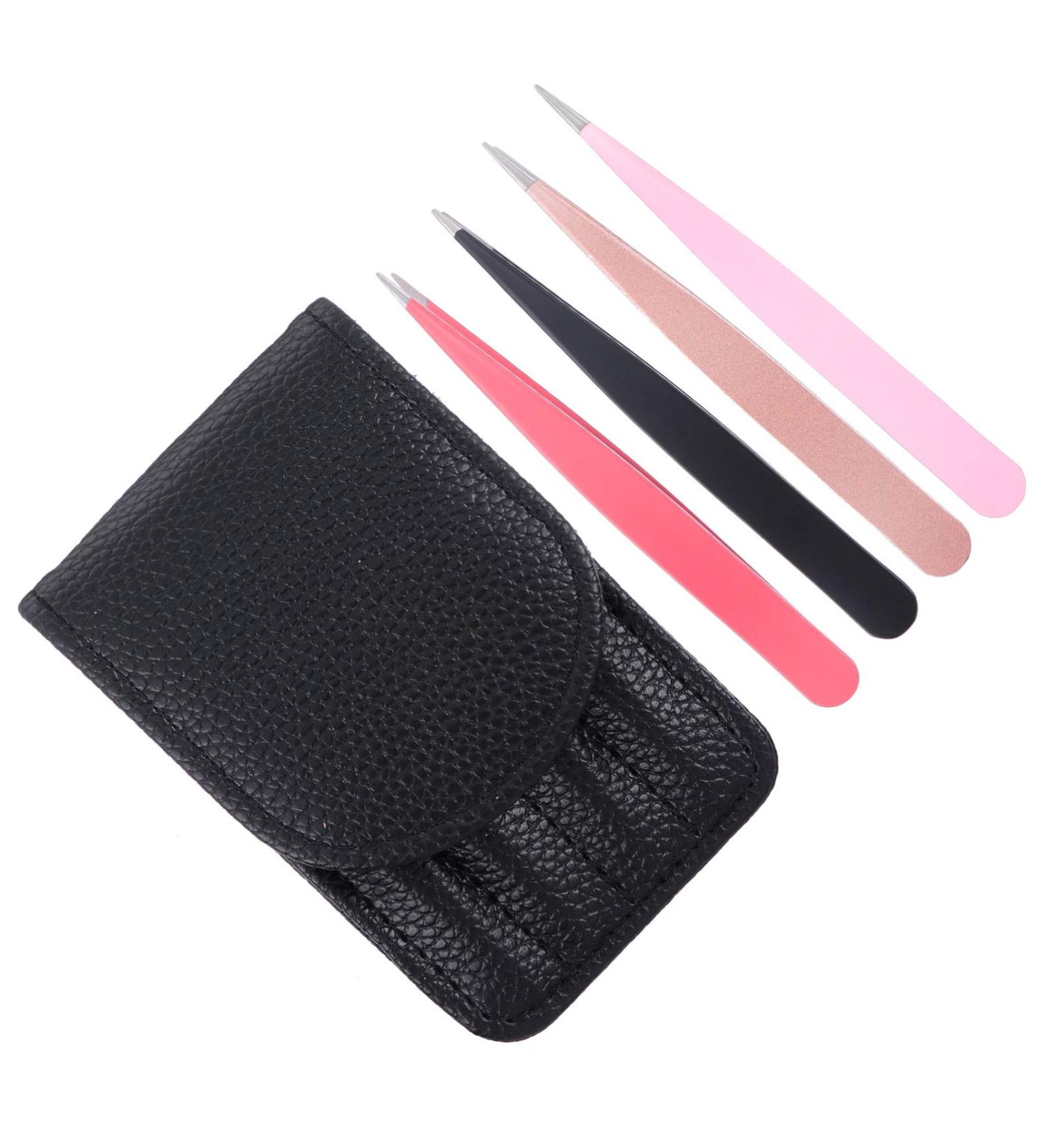 Beaupretty Professional Tweezers Set 4 Tips for Ingrown Hair & Eyebrow Removal | Leather Mixed 9.5x1.5cm - Buy Online on GoSupps.com
