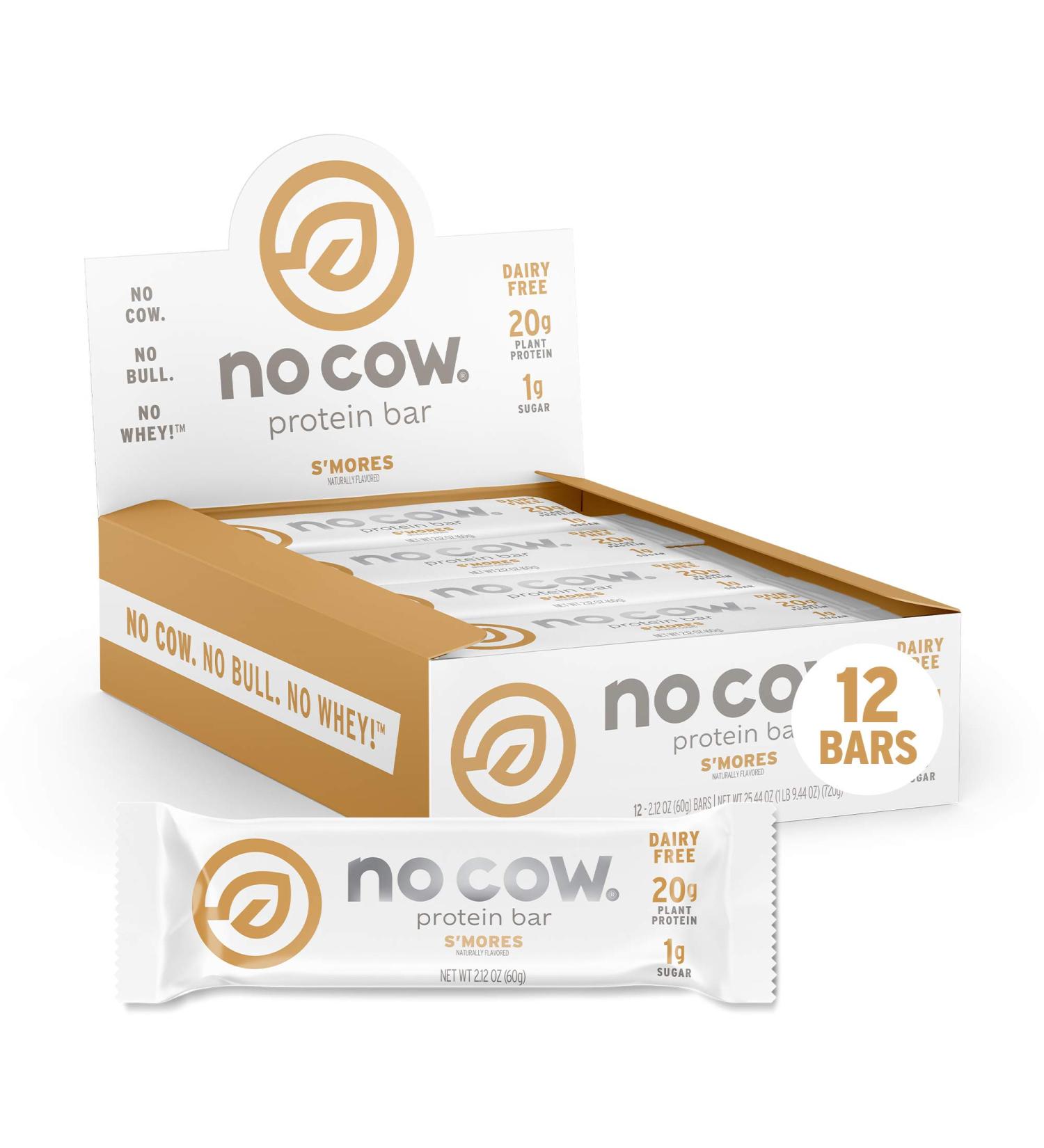 No Cow Protein Bar S'mores - 2.12 oz | Dairy-Free, High-Protein Snack - Buy Online on GoSupps.com