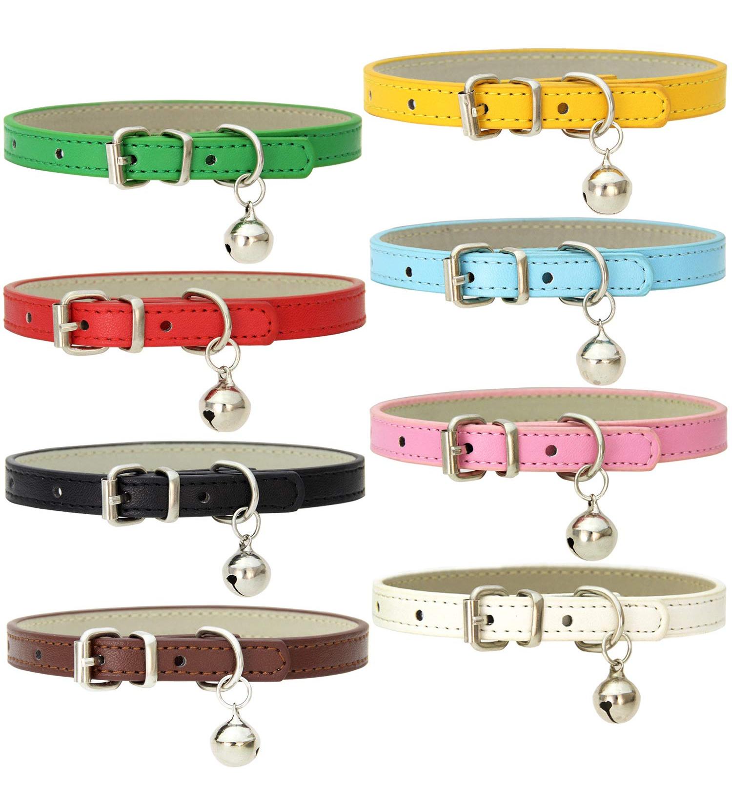 Handmade Leather Cat Neck Straps with Bells - Adjustable Durable 8-Piece Set for Small Pets | Perfect for Indoor & Outdoor Use - Buy Online on GoSupps.com