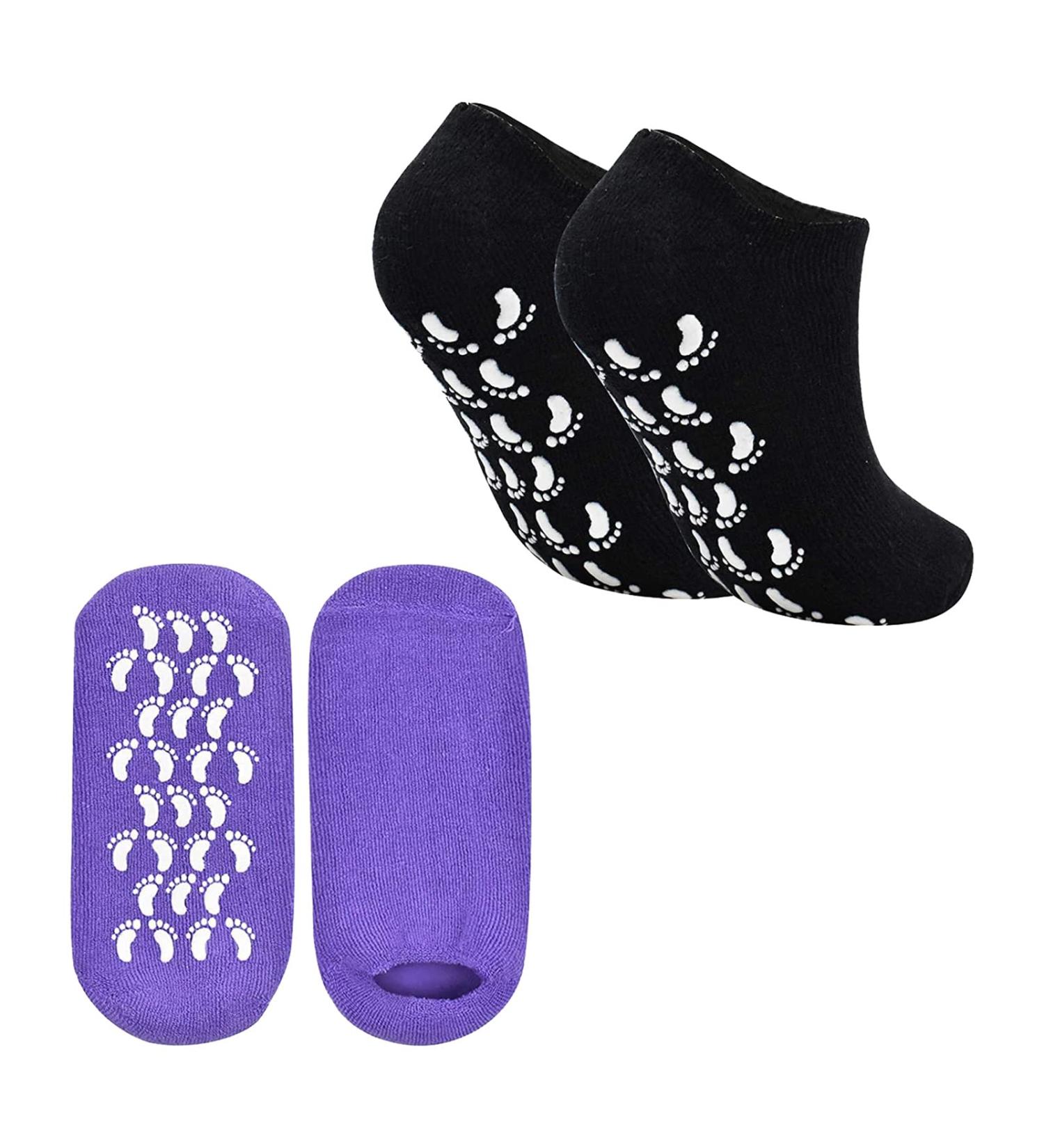Moisturizing Gel Socks - 2 Pairs Infused with Vitamins & Oils for Spa Foot Care - Pink & Blue - Ideal for Women - Buy Online on GoSupps.com