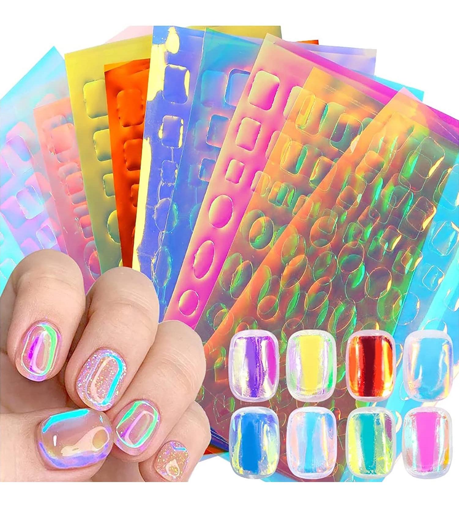 SILPECWEE 11 Sheets Aurora Nail Foil Laser Stickers | Iridescent Cellophane Nail Art Designs | Holographic 3D Decoration for Women and Kids - Buy Online on GoSupps.com