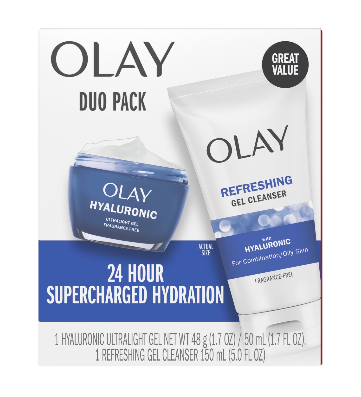Olay Hyaluronic Duo Pack, Refreshing Gel Face Wash, Fragrance-Free 5 fl oz, Hyaluronic Ultralight Gel Face Moisturizer, Fragrance-Free 1.7 oz - Buy Online on GoSupps.com