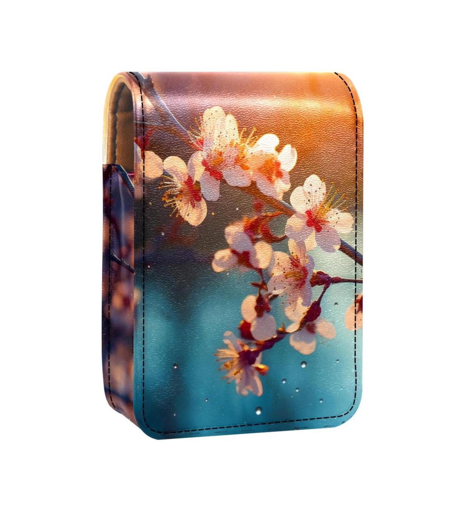 Buy Leather Lipstick Case Organizer with Mirror | Mini Lip Gloss Holder Bag - Flower Tree Sunrise Landscape - Buy Online on GoSupps.com