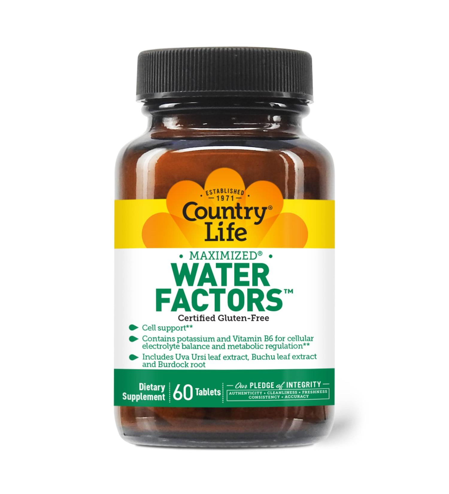 Country Life Maximized Water Factors Cell Support 60 Tablets - Certified Gluten Free & Vegan - 60 Count (1 Pack) - Buy Online on GoSupps.com