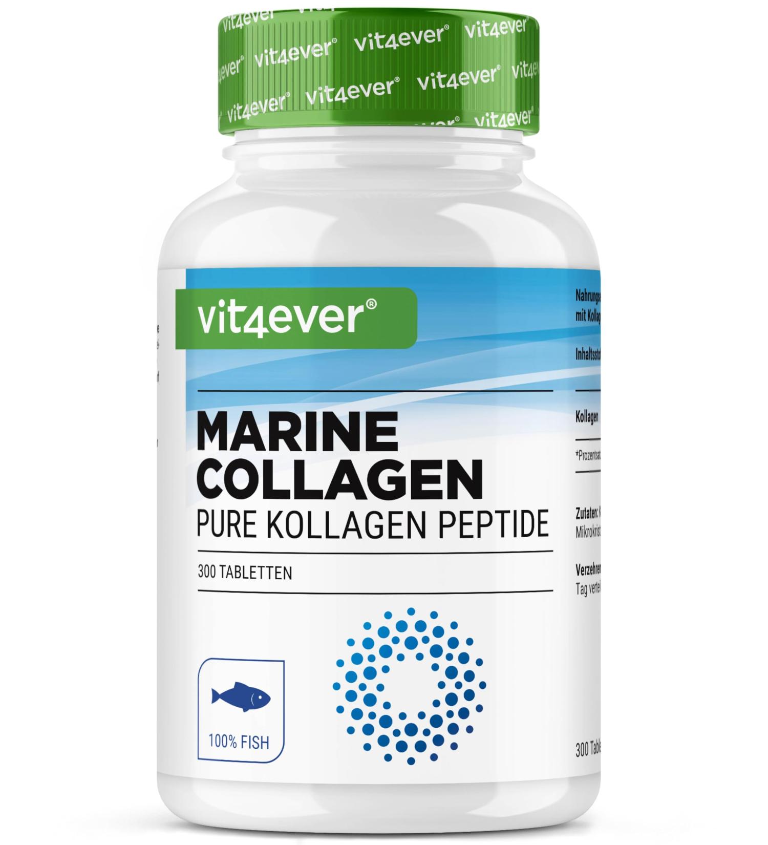 VitamineVersand 24 Marine Collagen 300 Tablets 3000 mg per daily serving Premium 100 Fish Collagen Hydrolyzate Peptide Type 1 Fish Collagen High Dose - Buy Online on GoSupps.com