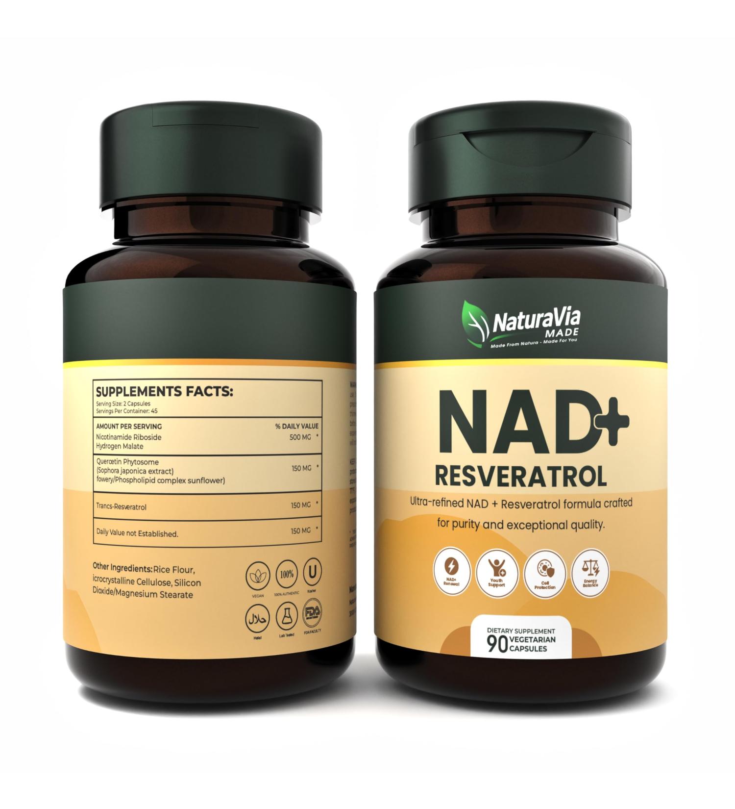 Nicotinamide Riboside Supplement with Resveratrol & Quercetin 900mg Multi-Ingredient Blend Supports NAD Levels 90 Vegan Capsules Made in USA - Buy Online on GoSupps.com