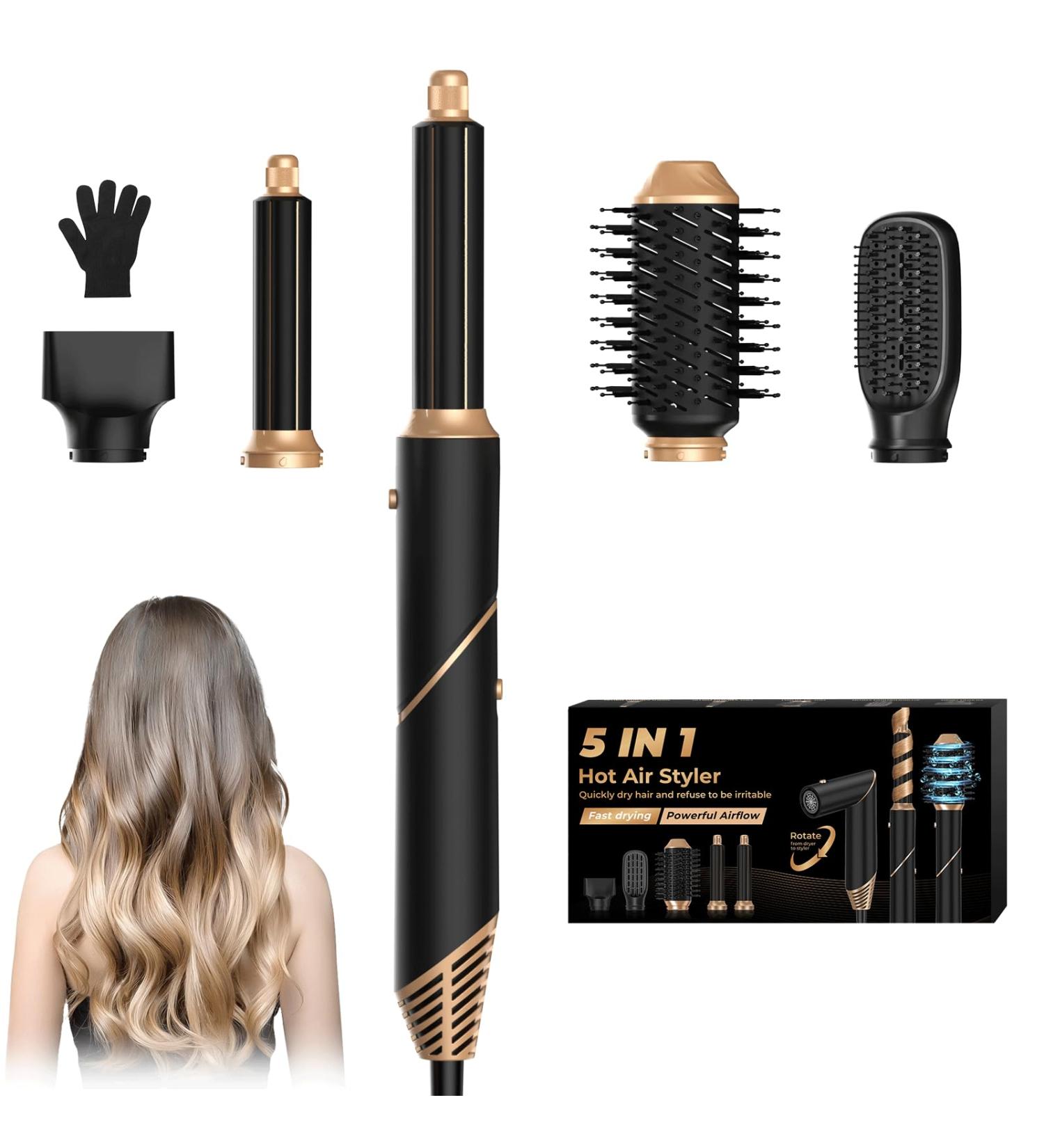 5-in-1 Ionic Foldable Hair Styler | Hot Air Volumizer Straightener Curling Wand & Blow Dryer Brush - Versatile Hair Styling Tool for All Hair Types - Buy Online on GoSupps.com