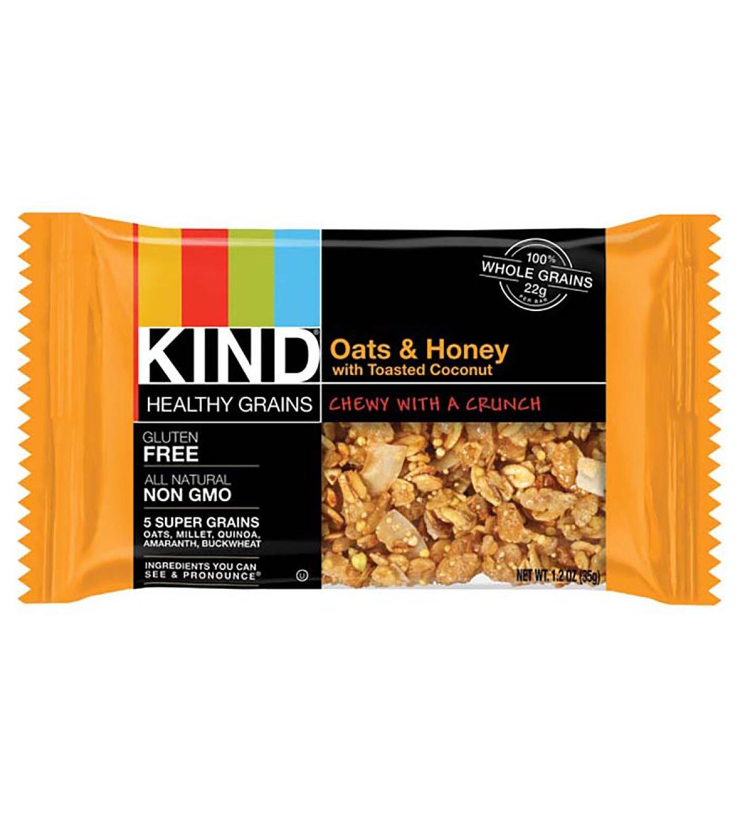 Kind 18080 Healthy Grains Bar, Oats and Honey with Toasted Coconut, 1.2 oz, 12/Box