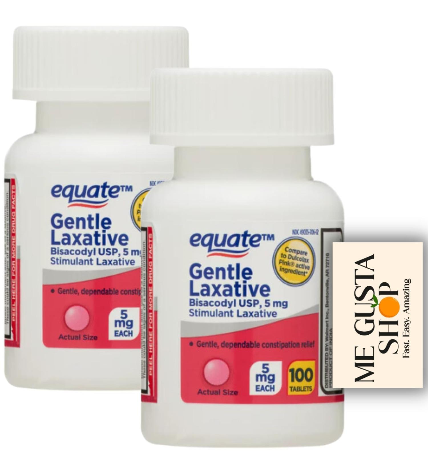 Equate Gentle Laxative Tablets for Constipation 100 Count Total Bisacodyl 5 mg Pack of 02 200 Tablets + me Gusta Sticker - Buy Online on GoSupps.com
