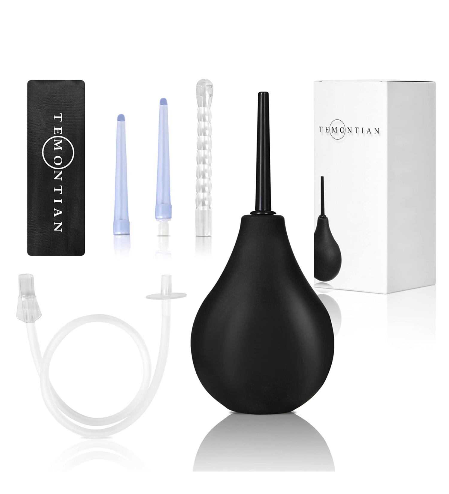 TEMONTIAN Enema Bulb Kit with 19.7in Hose and 4 Nozzles - Perfect for Men, Women, and Beginners (Black) - Buy Online on GoSupps.com