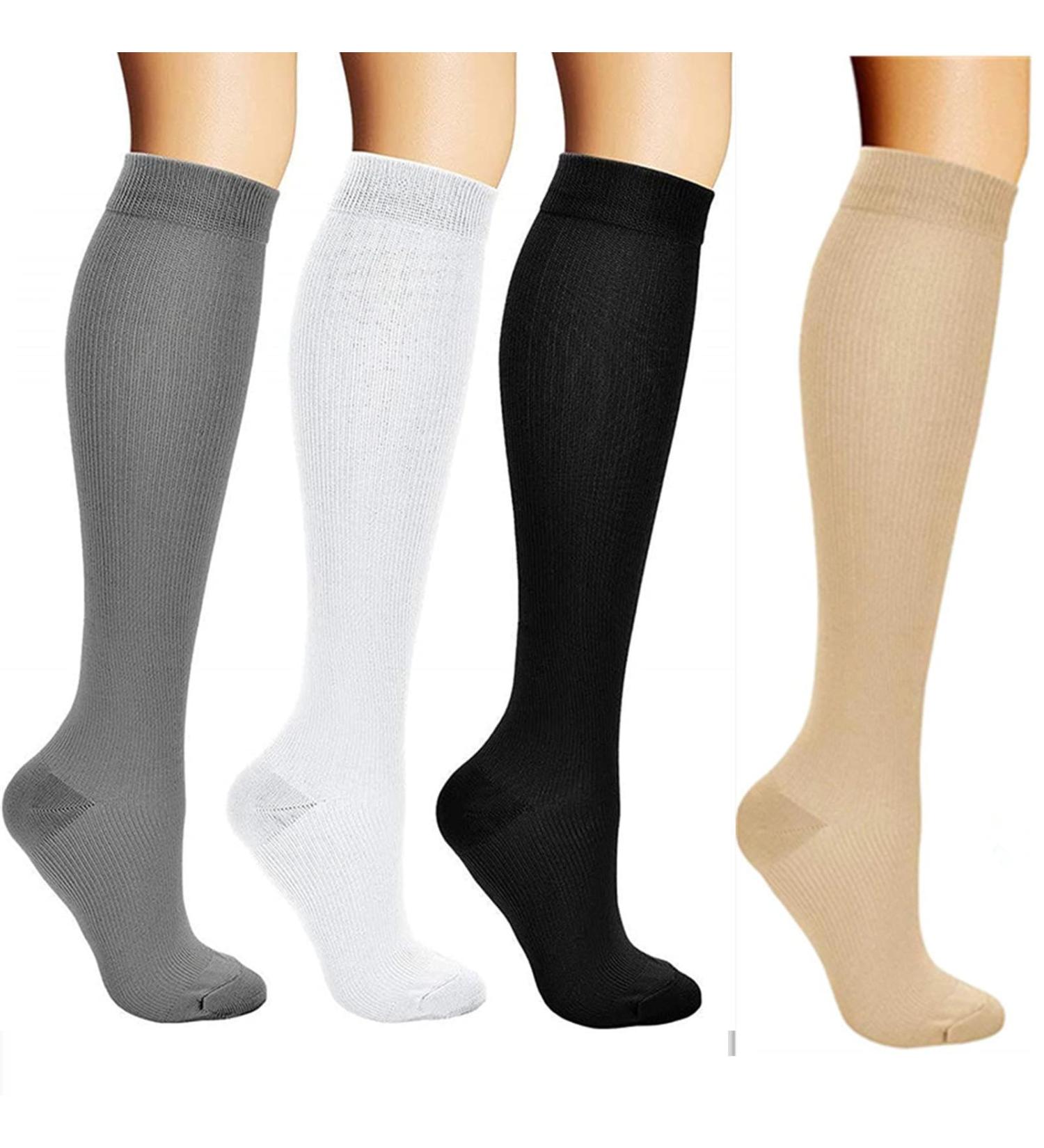 Yaxinshi 4 Pair Sports Compression Knee Socks for Men & Women - Support Stockings for Running Travel Cycling & Nursing - Multicolored Compression Socks 40-43 - Buy Online on GoSupps.com
