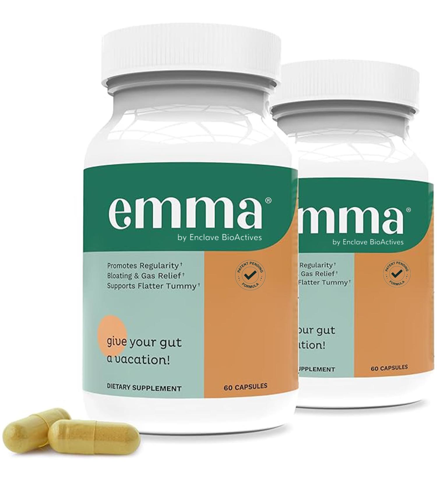 Emma Gut Health - 2 Pack | Gas & Bloating Relief Constipation Aid Leaky Gut Repair - Probiotics & Laxative Alternative - 120 Capsules - Buy Online on GoSupps.com