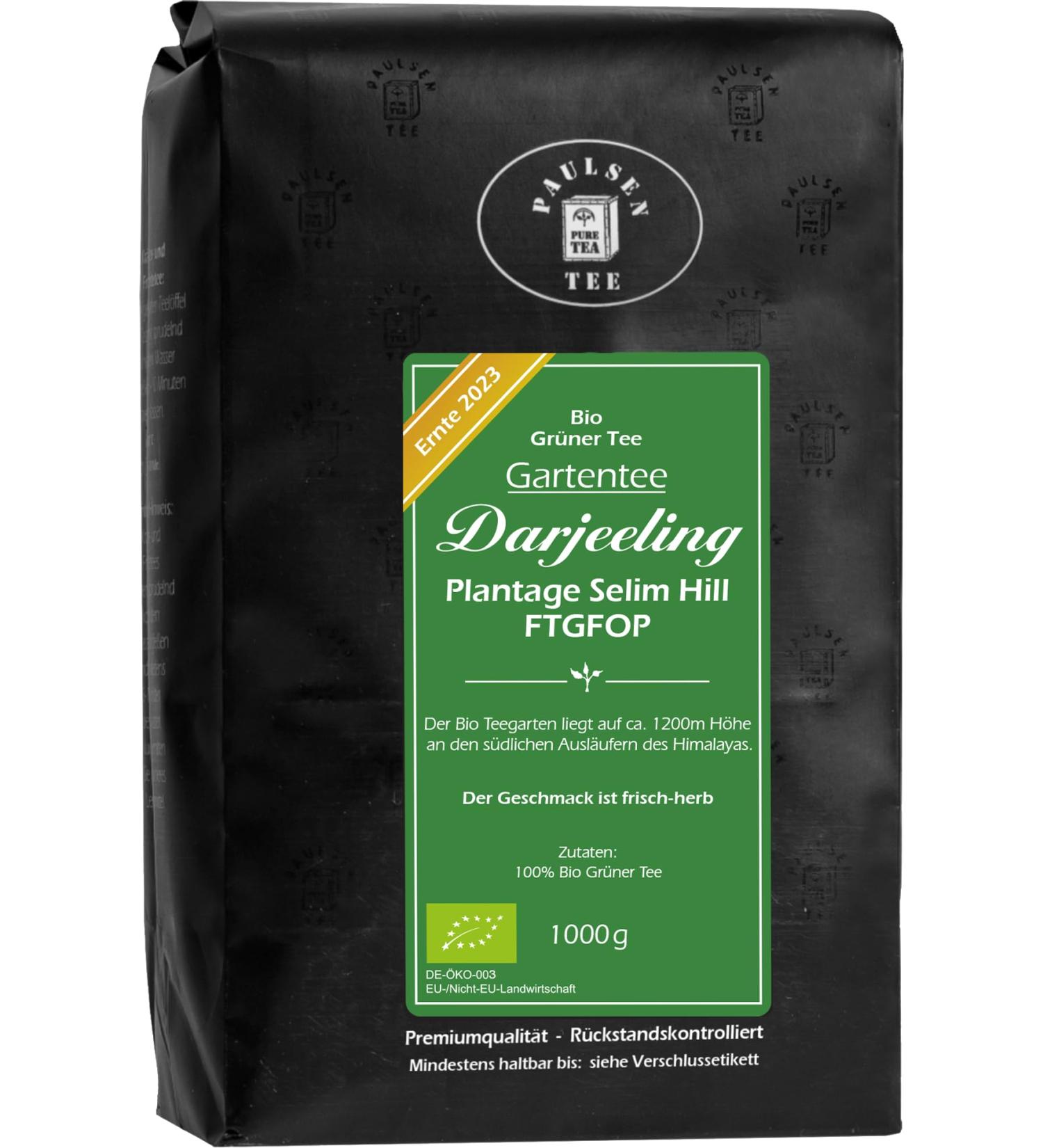  PAULSEN TEE PURE TEA Organic Darjeeling FTGFOP Green Tea 2023 Harvest Garden Tea Selim Hill Plantation 1000 g ( 42.95/kg) Paulsen Tea - Buy Online on GoSupps.com