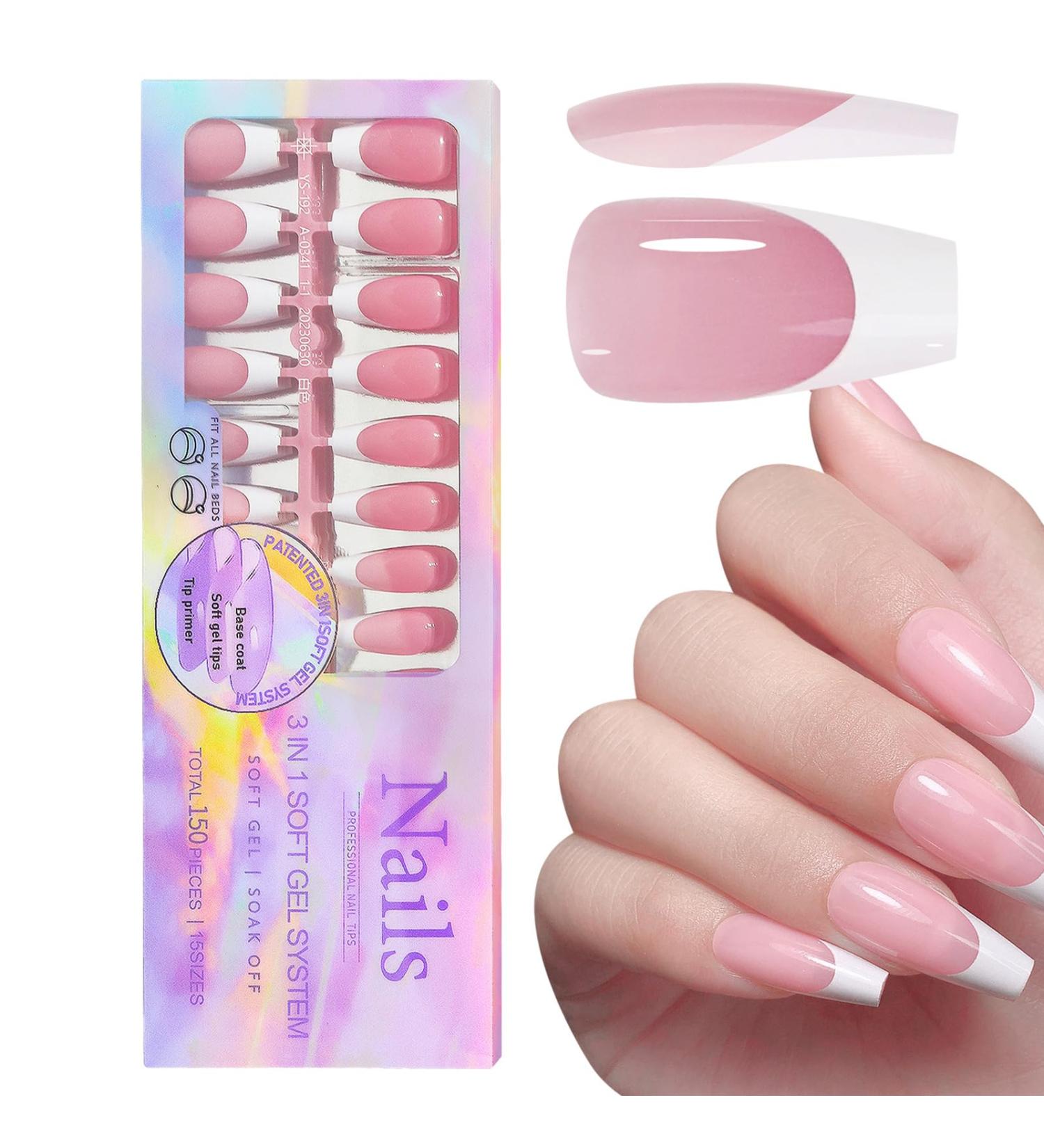Fake Nails with White Tips - Artificial Full French Nails for Women - Nail Art Products for Wedding Gathering Home Dating Traveling Pochy 01 - Buy Online on GoSupps.com