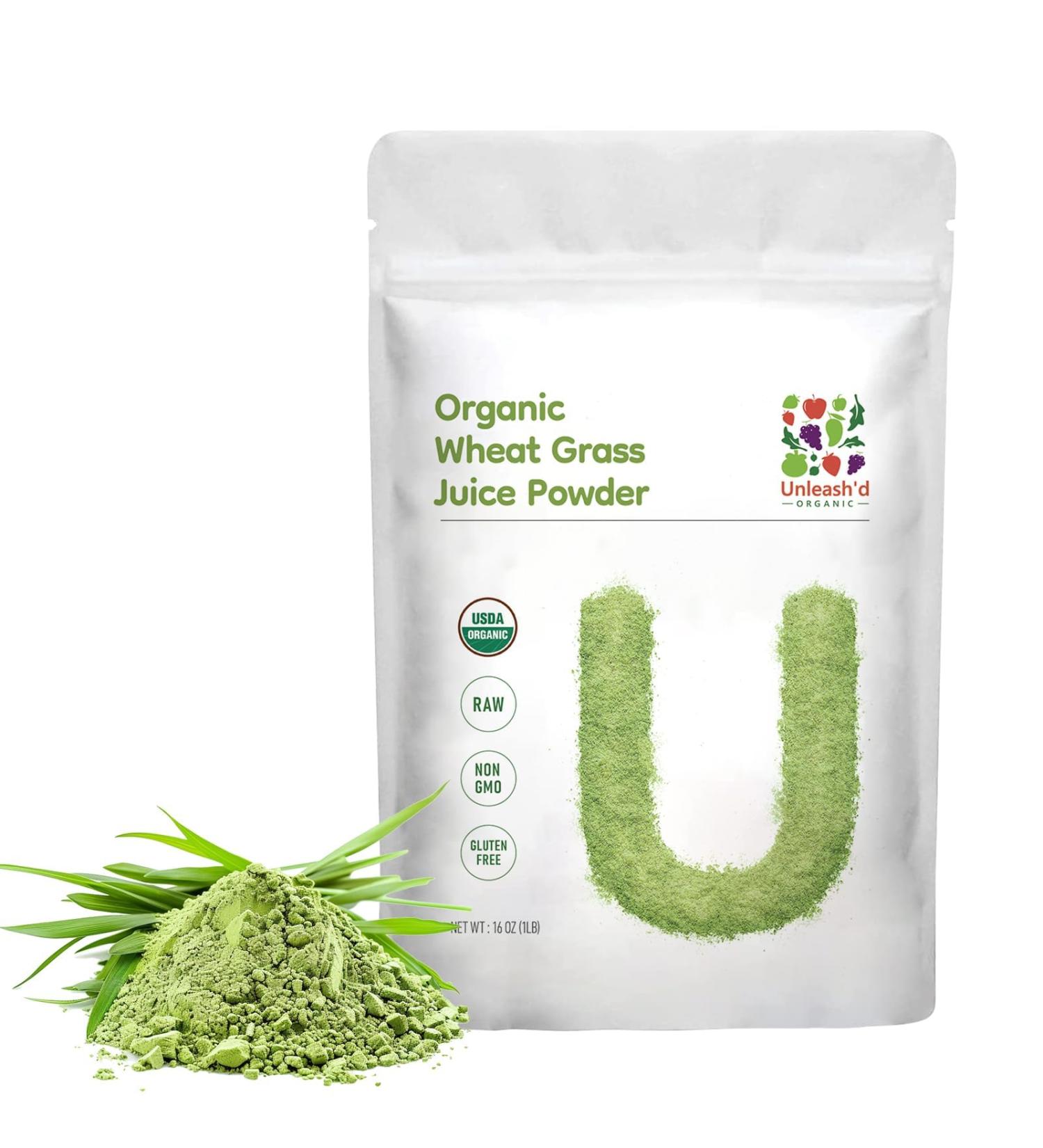 UNLEASH'D ORGANIC Organic Wheatgrass Juice Powder 16oz 100% Pure Superfood Rich in Nutrients Boosts Immunity & Energy Detox Support Seller Fulfilled - Buy Online on GoSupps.com