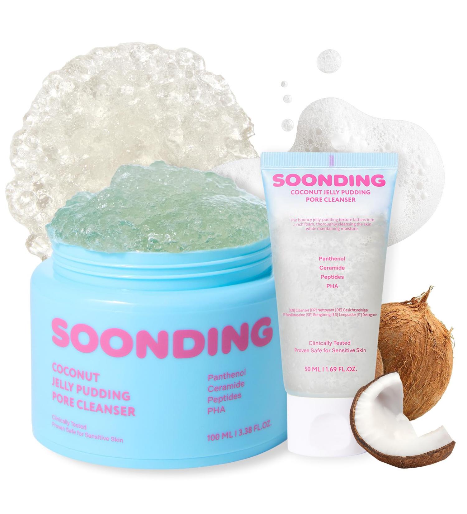 SOONDING Coconut Jelly Pudding Pore Cleanser Duo - 100ml (3.38 fl oz) + 50ml (1.69 fl oz) | Hydrating Korean Face Wash - Buy Online on GoSupps.com