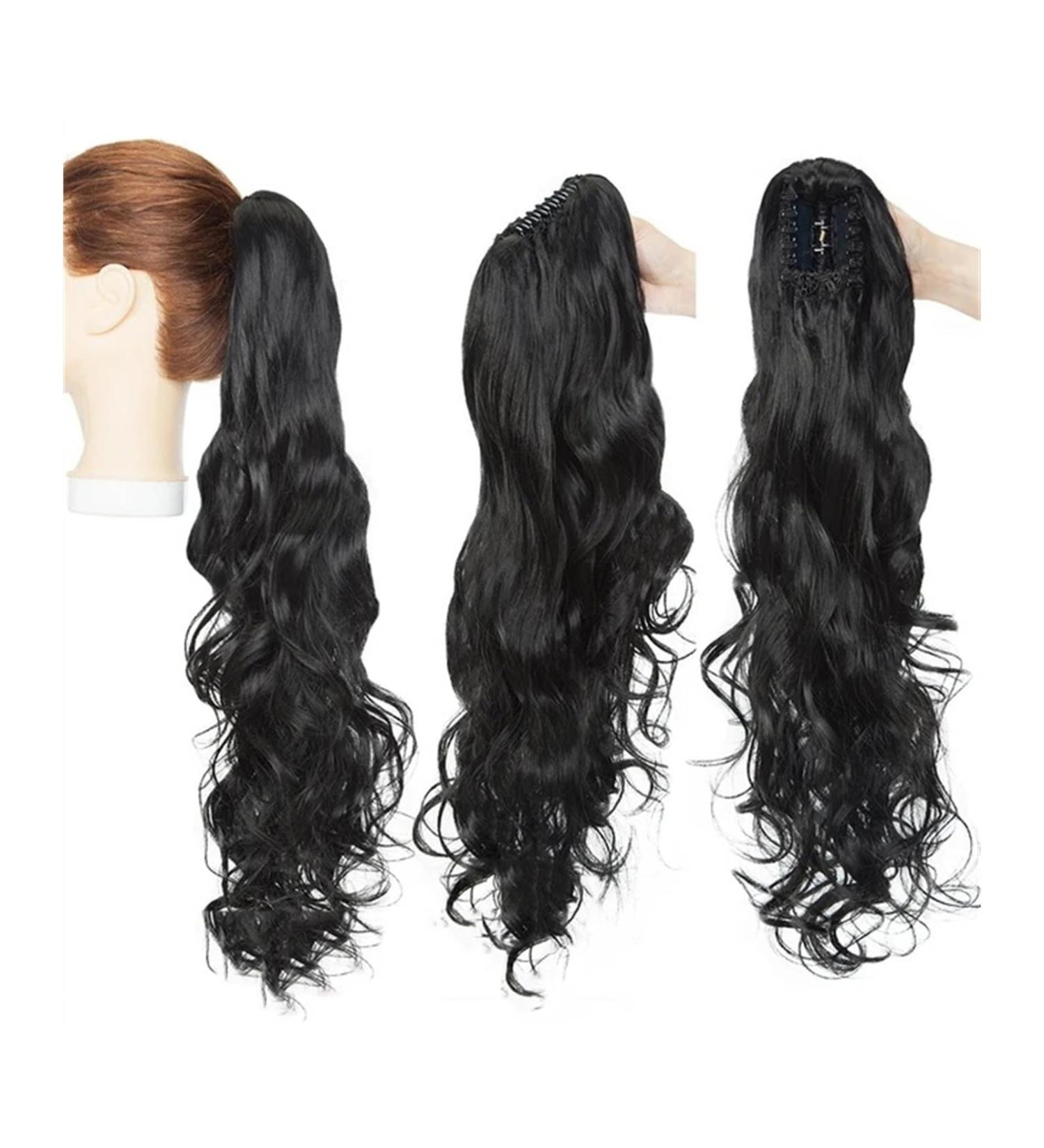 Ponytail Extensions Long Wavy Ponytail Extension 24 Inch Claw Clip Pony Tail Hairpiece Claw Clip in Synthetic Long Wave Ponytail Hair Extainson for Women Girls for Women (Color : Dark black Size : 24inches Dark black - Buy Online on GoSupps.com