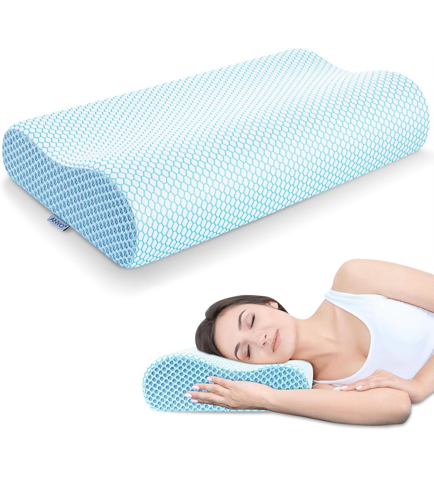 Anvo Memory Foam Pillow Neck Contour Cervical Orthopedic FIRM Pillow for Sleeping Side Back Stomach Sleeper Ergonomic Design for Neck and Shoulder Pain Relief - FIRM - Standard 24 x 13.4 x 4.7 inches - Buy Online on GoSupps.com