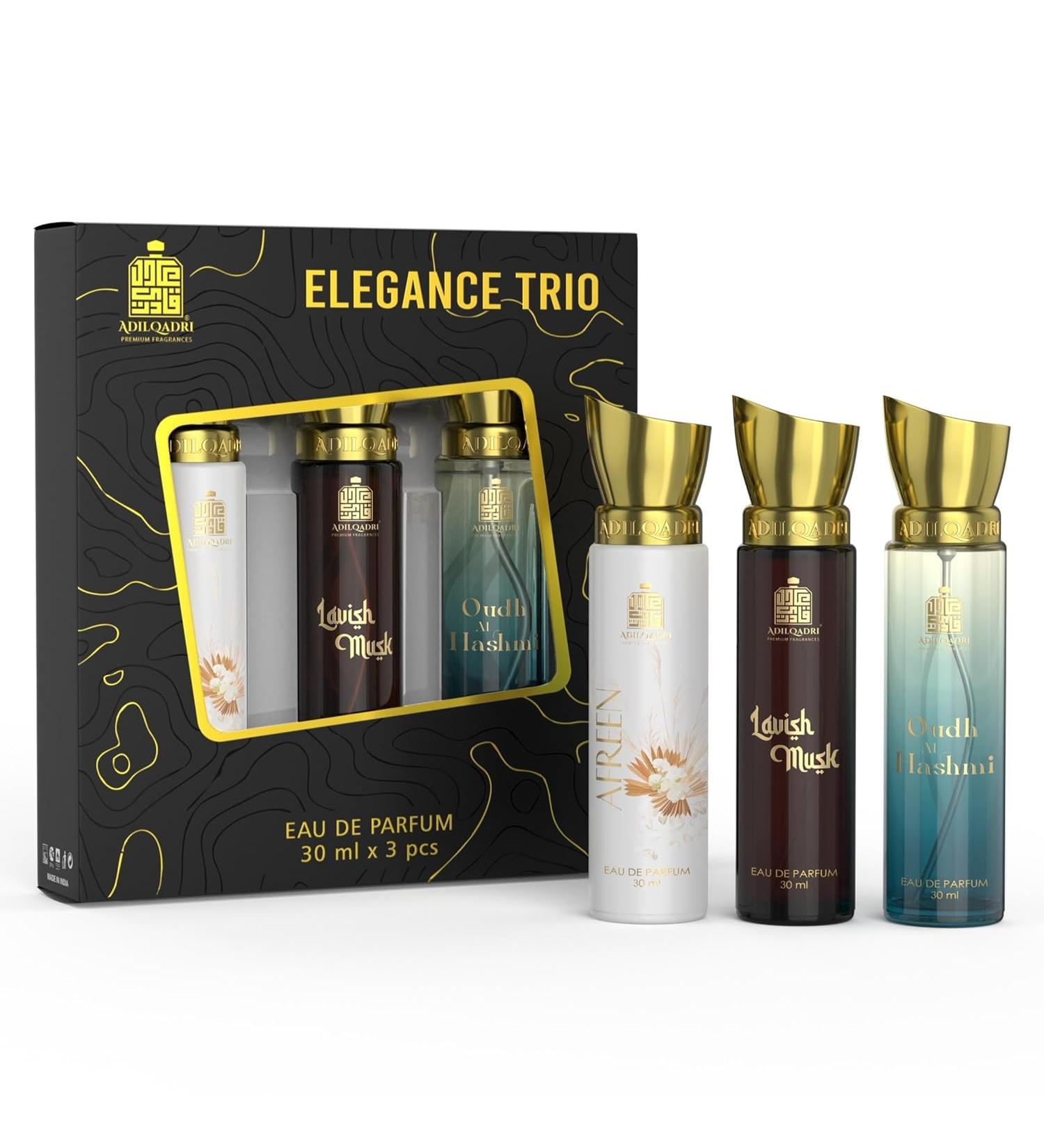 Adil-qadri Elegance Trio Luxury Perfume Set | Gift Set For Men & Women (3 x 30 ML) | Long Lasting Scents Of Sweet Musky & Fruity Notes - Buy Online on GoSupps.com
