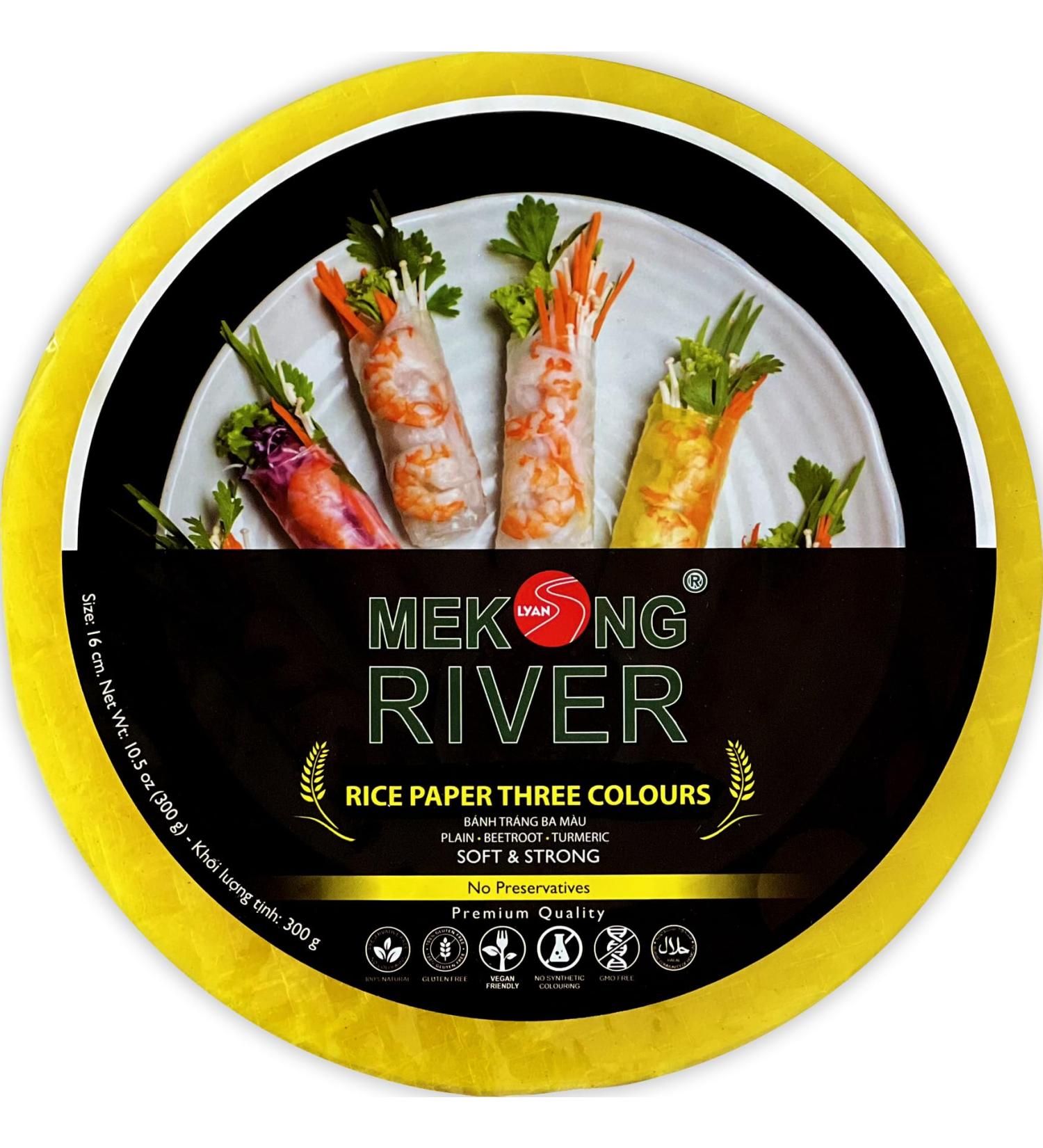 Lyan Mekong River Banh Trang Vietnamese Three Colours Rice Paper Round 16cm - 300g | Gluten-Free, Vegan, 100% Natural | Pack of 1 - Buy Online on GoSupps.com