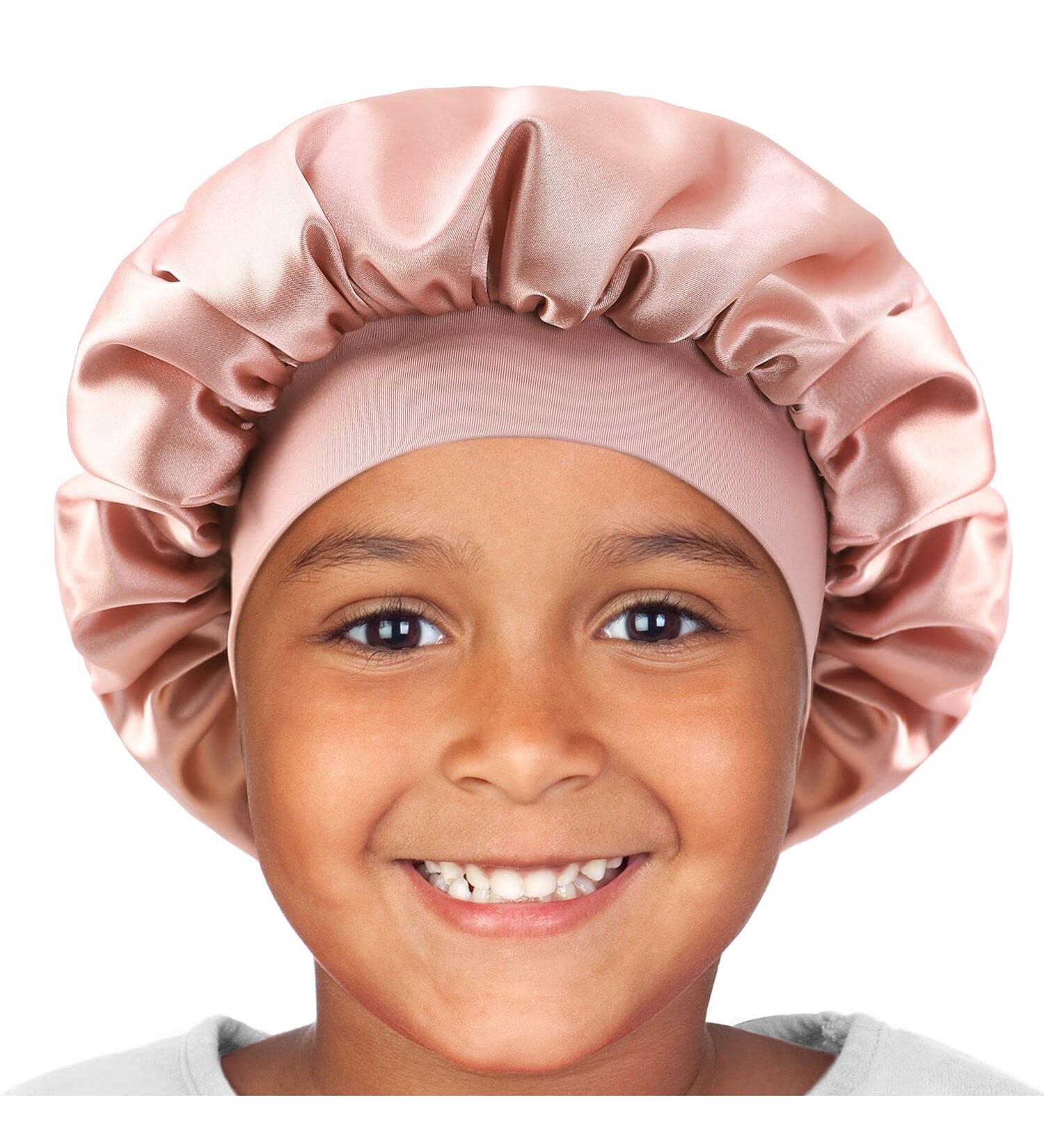 Adjustable Silk Satin Kids Sleep Cap for Curly Hair | Pink Hair Bonnet for Toddler 1-8 Years - Buy Online on GoSupps.com