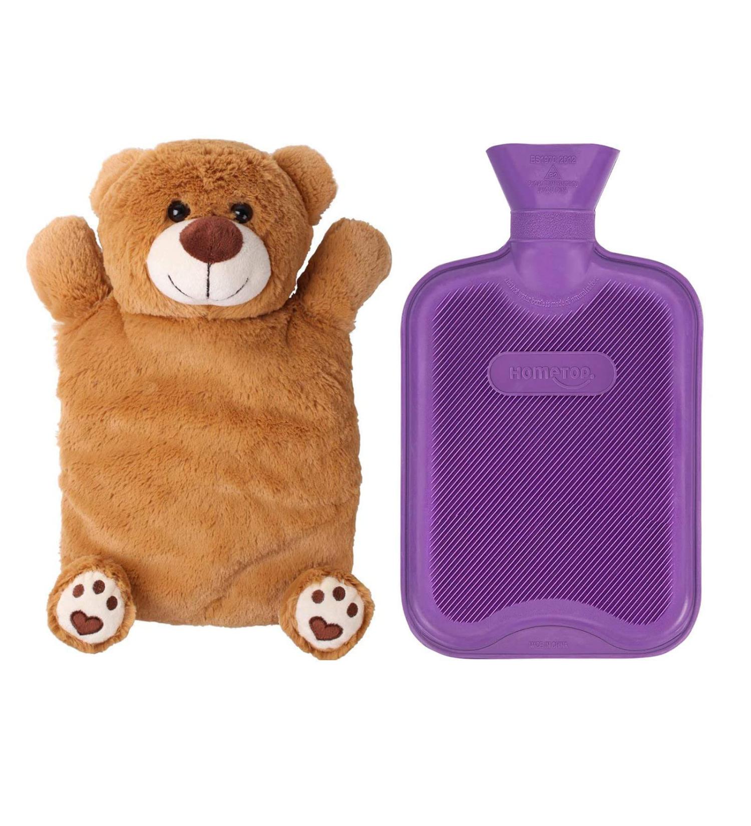 HomeTop Premium Classic Rubber Hot/Cold Water Bottle with Stuffed Animal Cover - Purple (2L/67.63 fl oz) - Buy Online on GoSupps.com