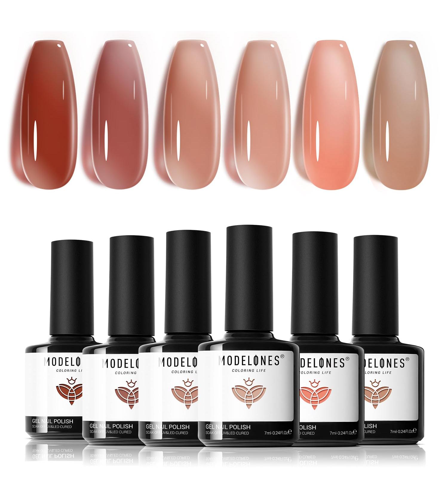 Modelones Gel Nail Polish 6 Colors Jelly Gel Polish Transparent Sheer Nude Neutral Nail Polish Soak Off UV Gel Nail Kit DIY Nail Art Salon Manicure Gifts for Women Girls Jelly Nude - Buy Online on GoSupps.com