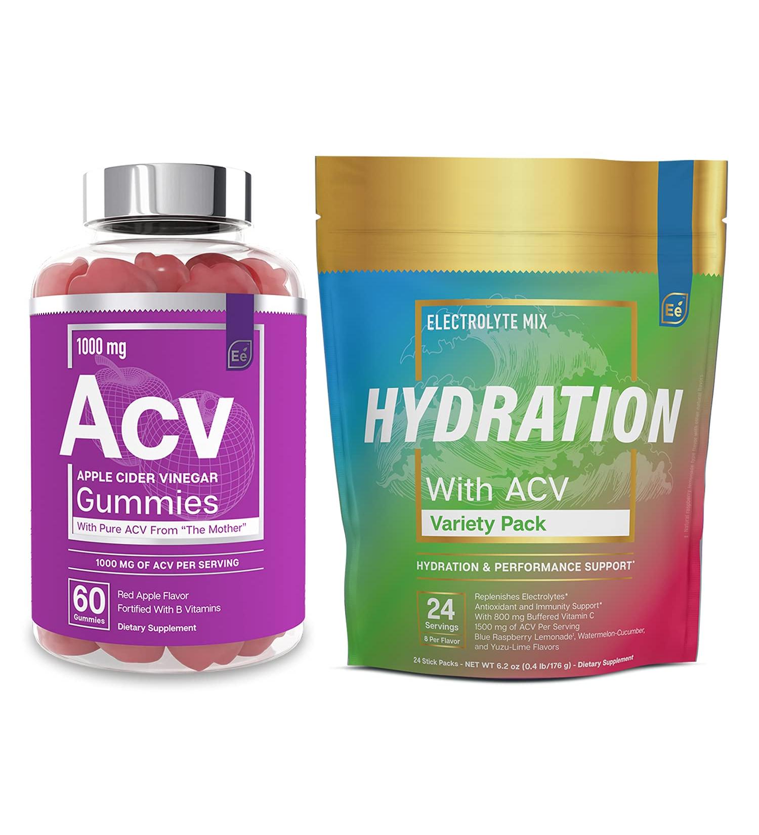 Essential Elements Apple Cider Vinegar Gummies from The Mother & Sugar Free Hydration Powder Packets - Variety Pack | 24 Stick Packs | Energy, Improved Performance, Digestion, & Immune Support - Buy Online on GoSupps.com