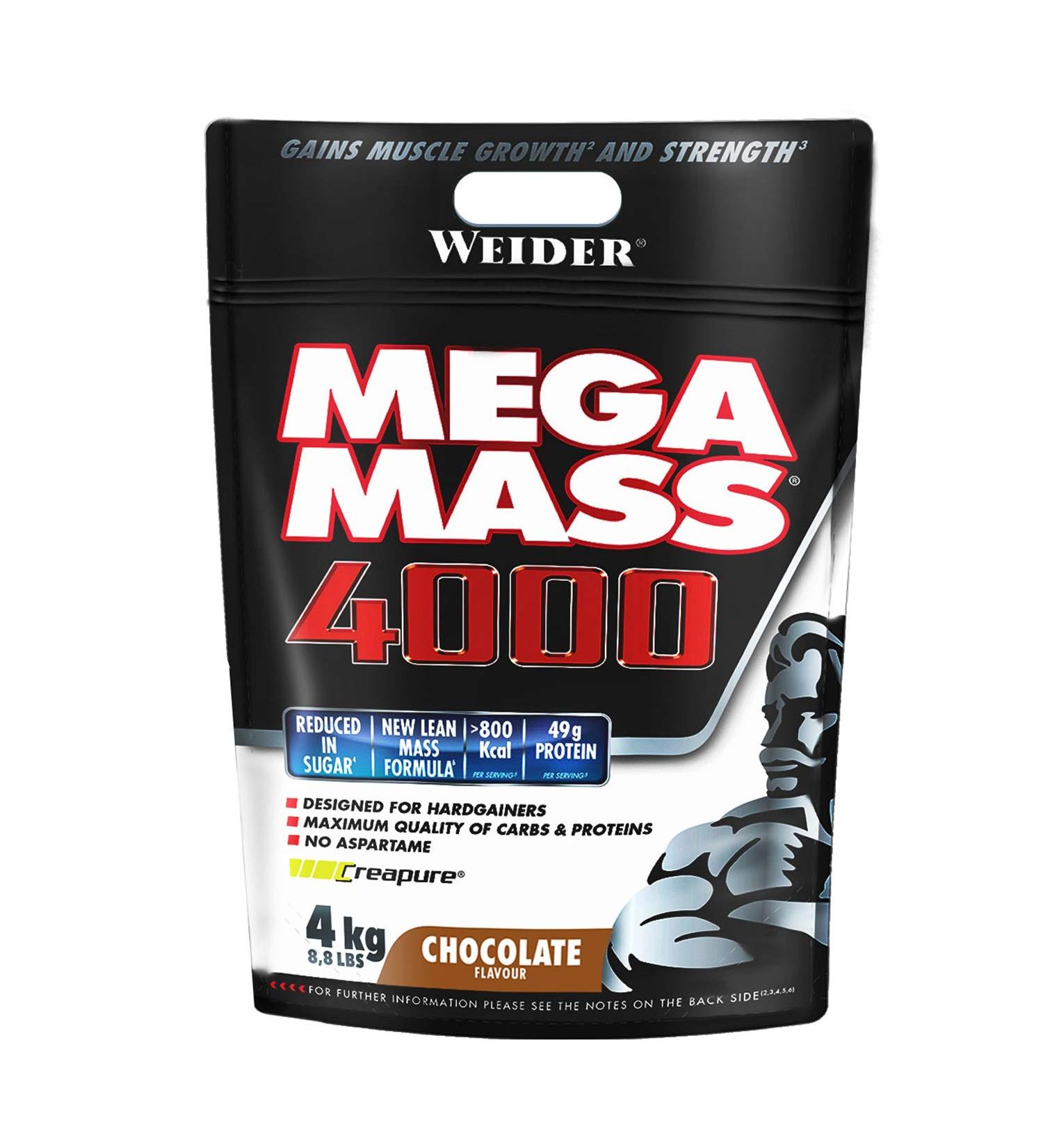 Weider Mega Mass 4000 Chocolate Flavor 4000g 69 Carbohydrates Enriched with vitamins and minerals With less sugar Halal - Buy Online on GoSupps.com