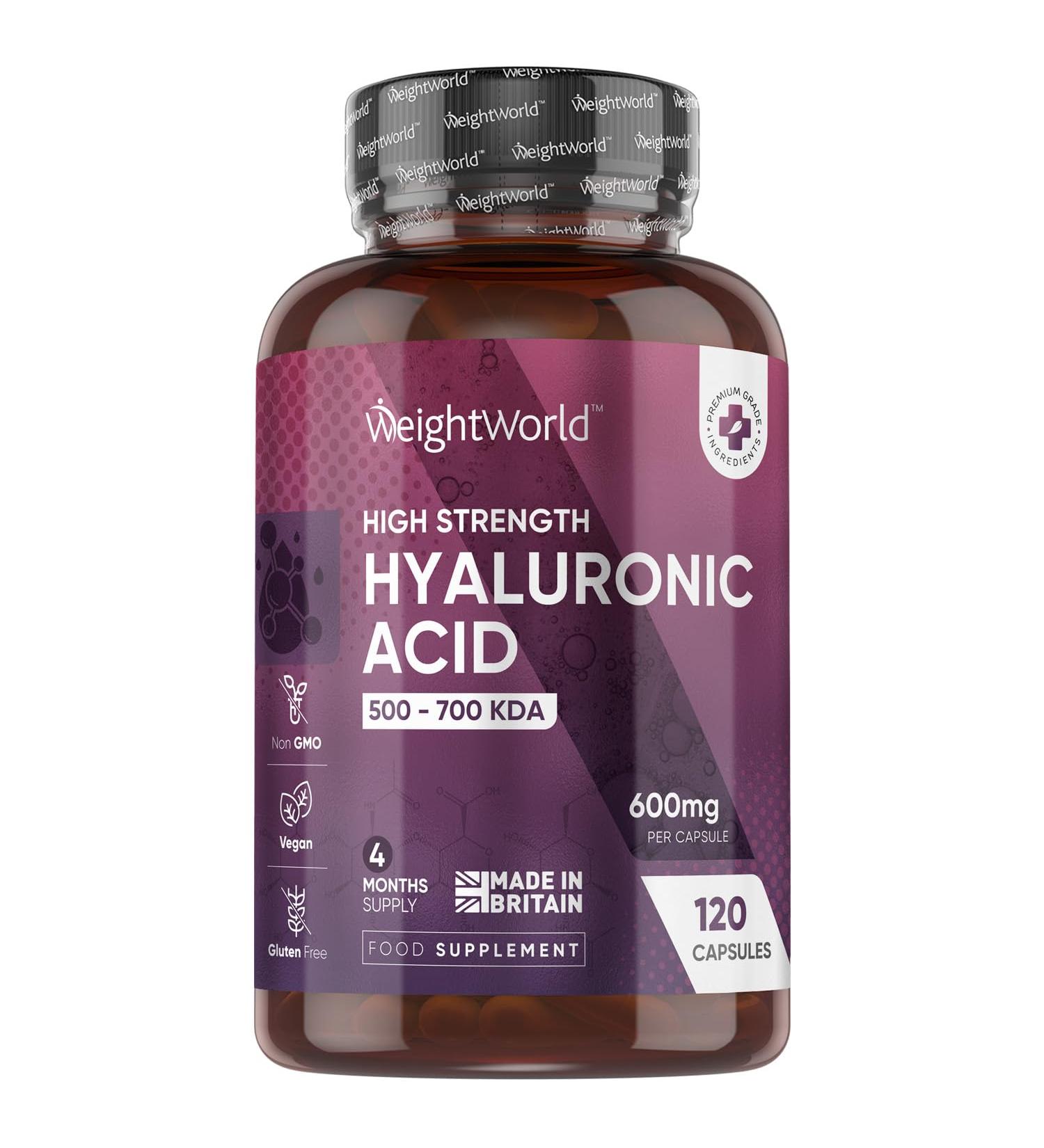 Triple Strength Hyaluronic Acid Supplement 600mg (500-700 KDA) - 120 Vegan Capsules - 4 Month Supply - Skin, Hair & Joint Support - Buy Online on GoSupps.com