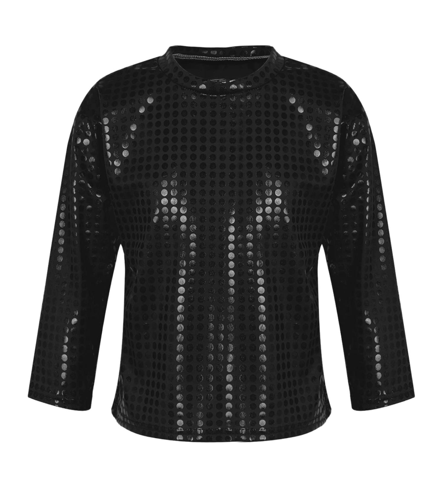 Jhaoyu Kids Shiny Sequins Long Sleeve Dance Top - Black, 9-10 Years - Buy Online on GoSupps.com