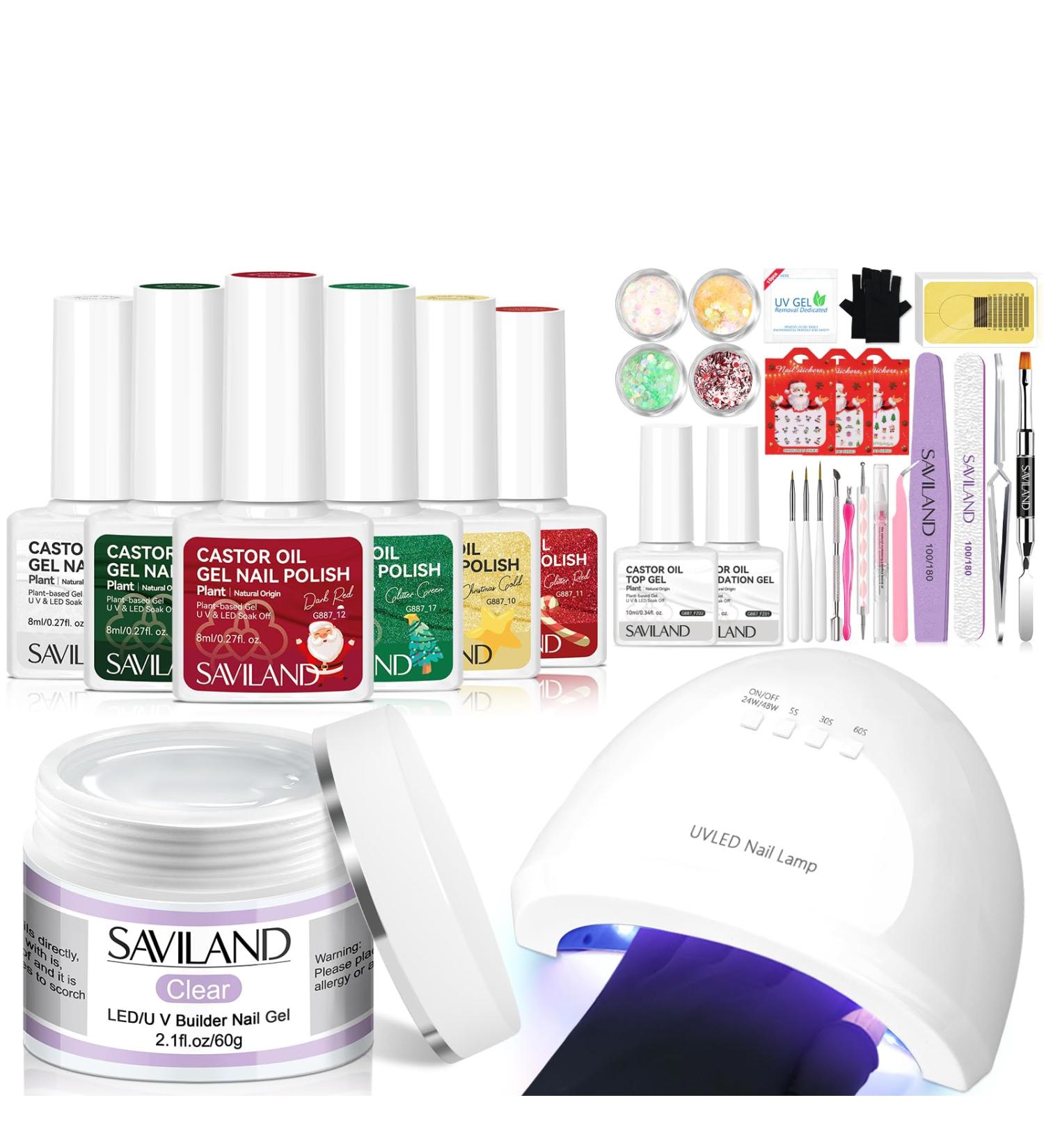 Saviland Builder Gel Nail Polish Set - 6 Colors Gel Polish Kit with Clear Builder Gel, UV Light, Protection Gloves - Perfect Christmas Gift for Women - Buy Online on GoSupps.com