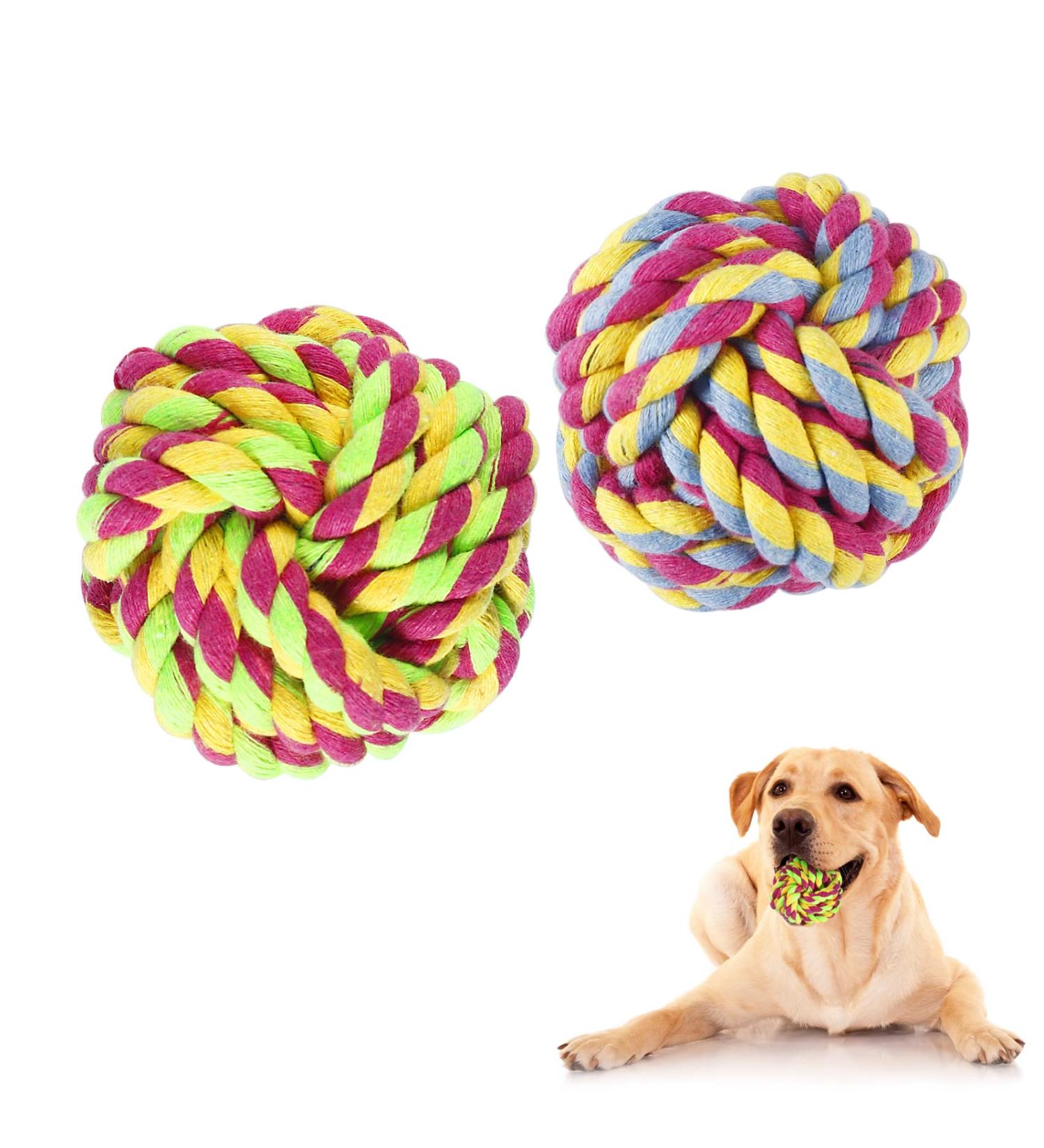 Vivifying Dog Rope Ball 2 Pack Braided Cotton Chew Balls for Dental Care & Play - Buy Online on GoSupps.com