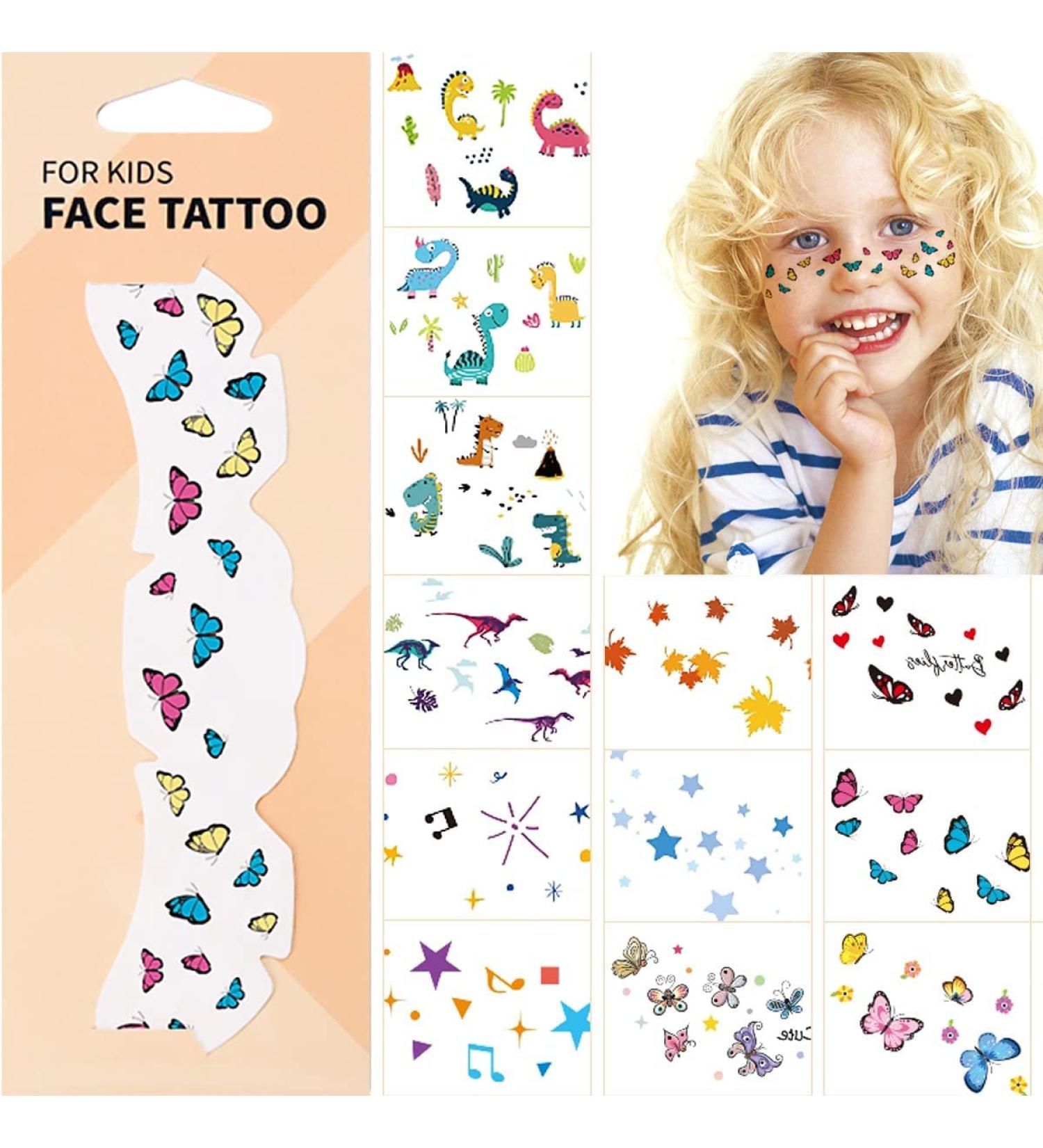 Small Face Tattoos Temporary for Kids - 12 Sheets Butterfly Flower Dinosaur Freckle Stickers | Cute Birthday Party Favors & Fall Festival Makeup for Boys & Girls | Children Christmas Props - Buy Online on GoSupps.com