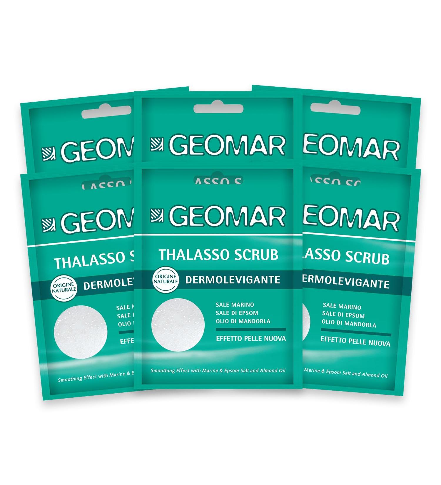 Geomar GEOMAR | Thalasso Dermolising Body Scrub New Skin Effect with Sea Salt Epsom Salt Almond Oil Made in Italy 6 x 85g
