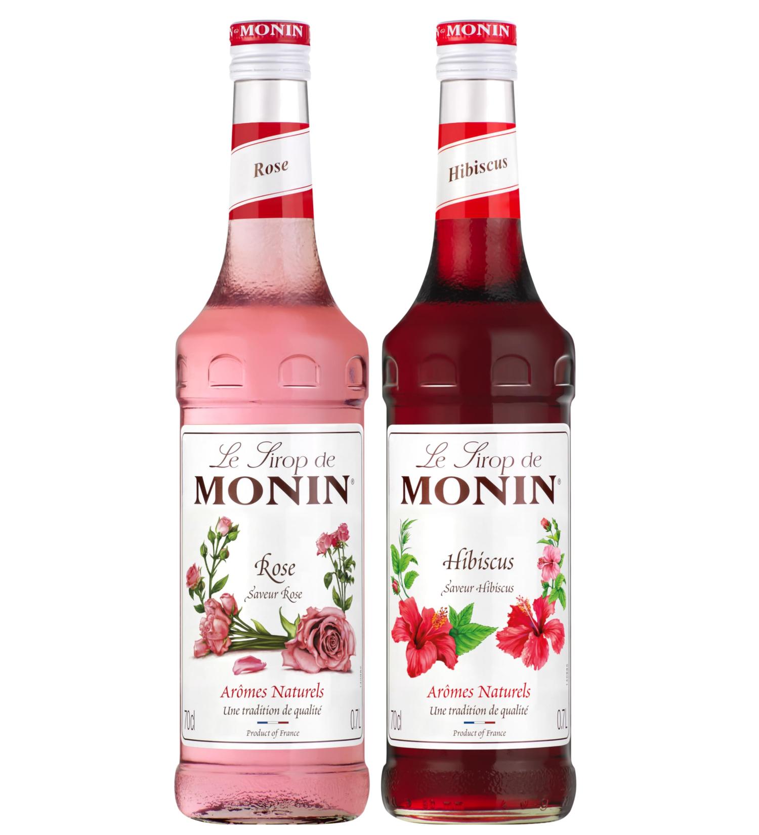 MONIN - Assorted Rose Syrup and Hibiscus Syrup for Prosecco Cocktail Iced Tea and Lemonade - Natural Flavors - 2x70cl - Buy Online on GoSupps.com