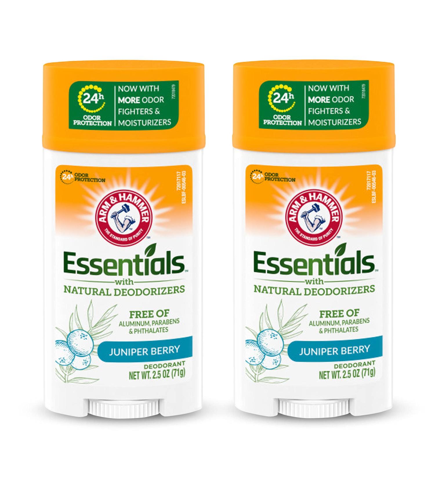 ARM & HAMMER Essentials Clean Juniper Berry Deodorant Stick - Natural Deodorizers, Aluminum-Free, 2.5oz (Pack of 2) - Buy Online on GoSupps.com