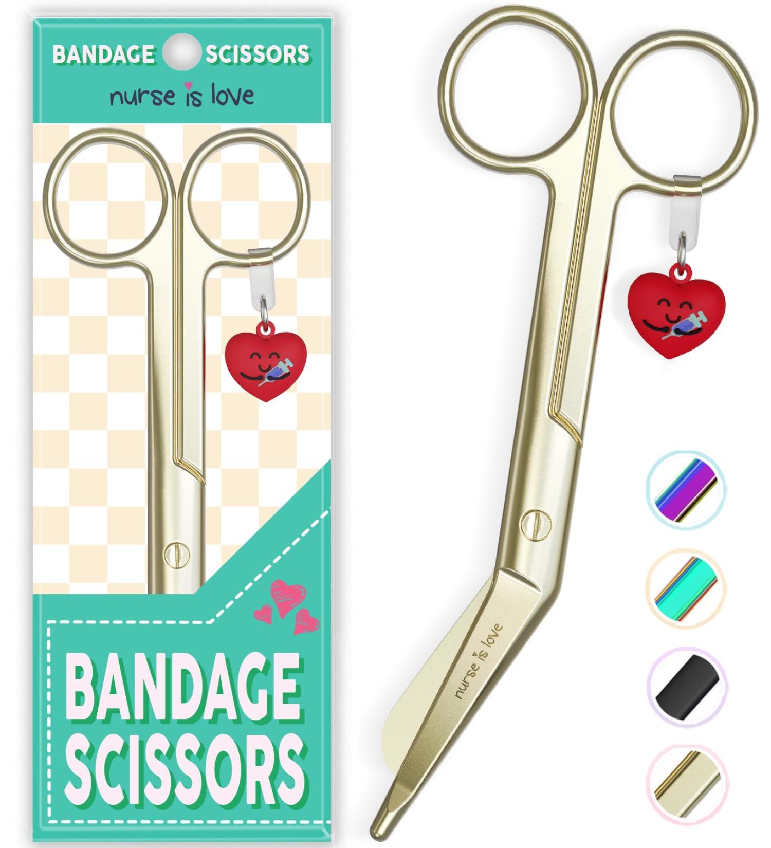 Nurse is Love Nursing Scissors | Bandage Scissors | Perfect Nurses Scissors for First Aid Vet Students Sharp Blades & Round tip for Wound Care in Stainless Steel Gold