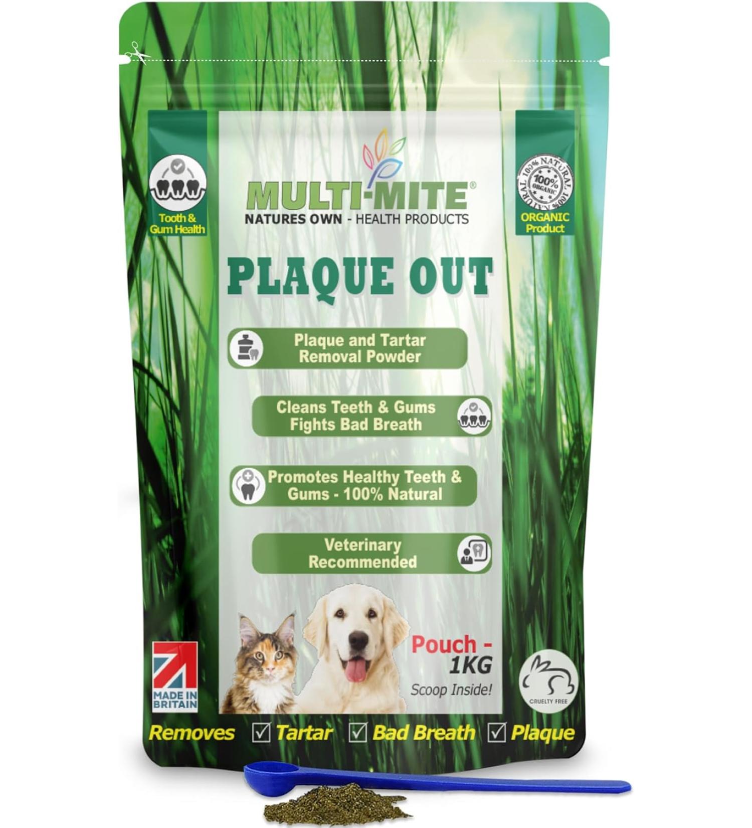 PLAQUE OUT 1KG: Organic Tartar Plaque Remover for Dogs & Cats - Bad Breath, Teeth & Gum Care - Buy Online on GoSupps.com