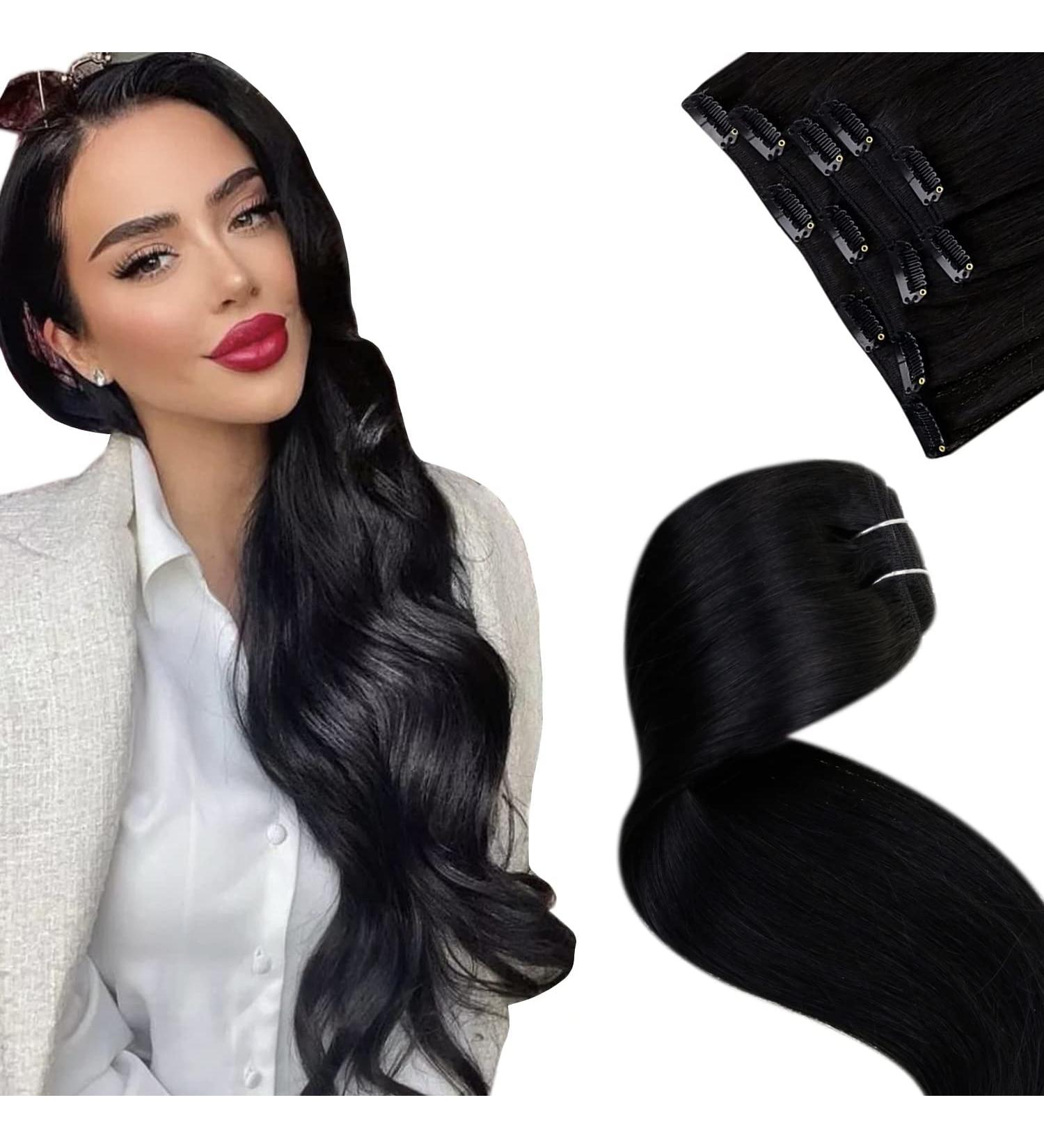 Shop Laavoo Clip-In Real Hair Extensions - Black 35cm 5 Pieces 80g | Premium Quality Human Hair - Buy Online on GoSupps.com