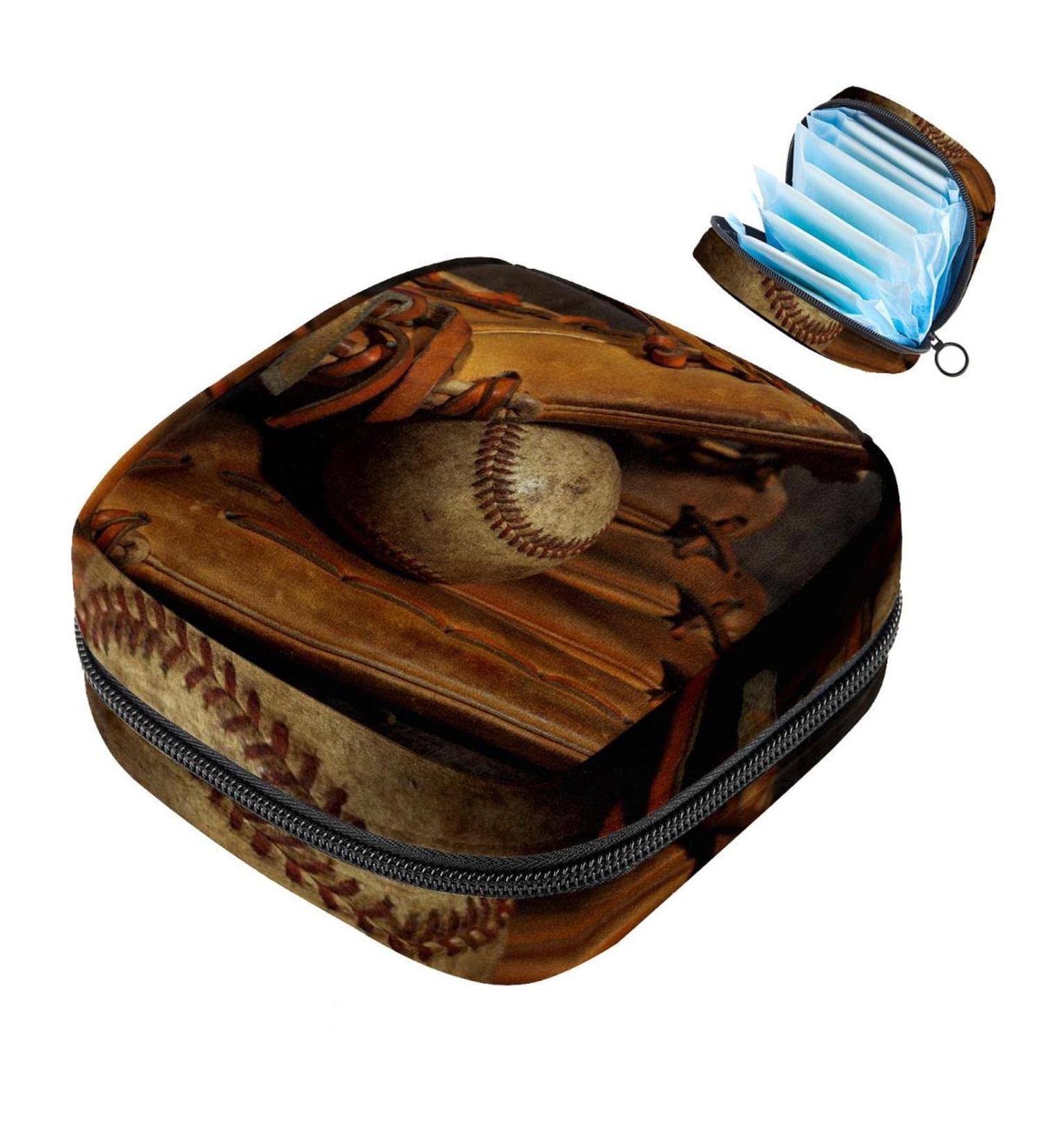 Menstruation Pad Bag with Zipper | Stylish Women's Napkin & Tampon Collection Bag | Vintage Baseball Glove Design - Buy Online on GoSupps.com