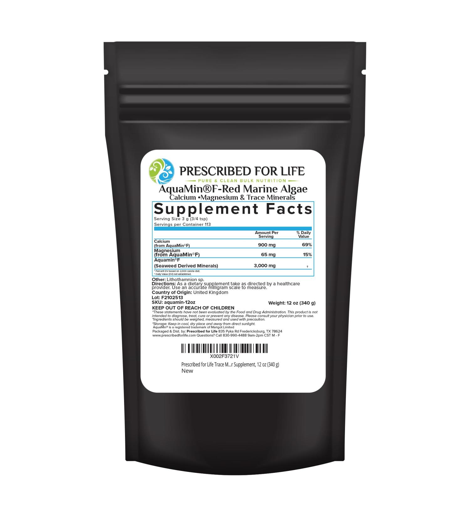 Prescribed for Life Aquamin Powder Red Marine Algae Supplements Rich in Plant Based Calcium & Magnesium 72 Trace Minerals Non GMO (340g) - Buy Online on GoSupps.com