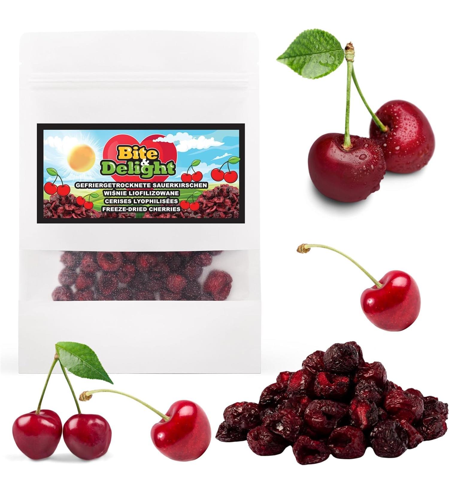  Bite & Delight Bite & Delight 200g Freeze-Dried Cherries - Sweet Crunchy and Healthy - Ideal Snack for a No Added Sugar Diet - Doypack - Buy Online on GoSupps.com