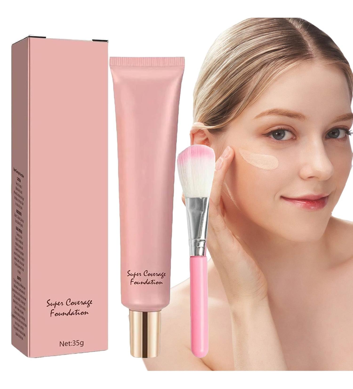 Super Coverage Foundation with Buffing Brush Hydrating Liquid Foundation Full Coverage Foundation Makeup With Skin Buffing Brush Natural Foundation Makeup - Buy Online on GoSupps.com