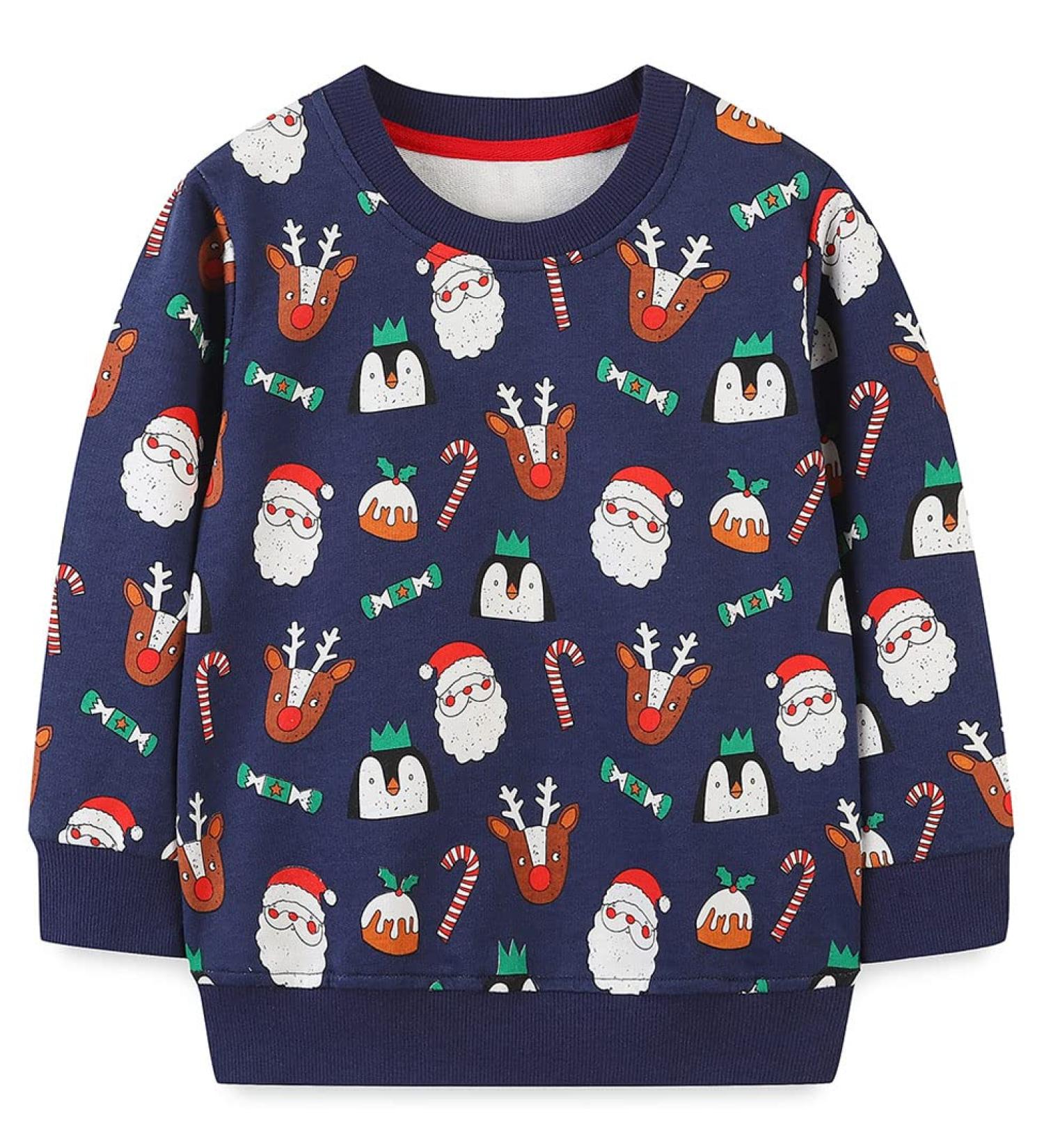 Boys Dinosaur Sweatshirt | Cotton Long Sleeve Pullover | Kids Casual Top | Toddler Girls Shirts | Baby Clothes 1-8 Years | Christmas Santa Claus Design - Buy Online on GoSupps.com